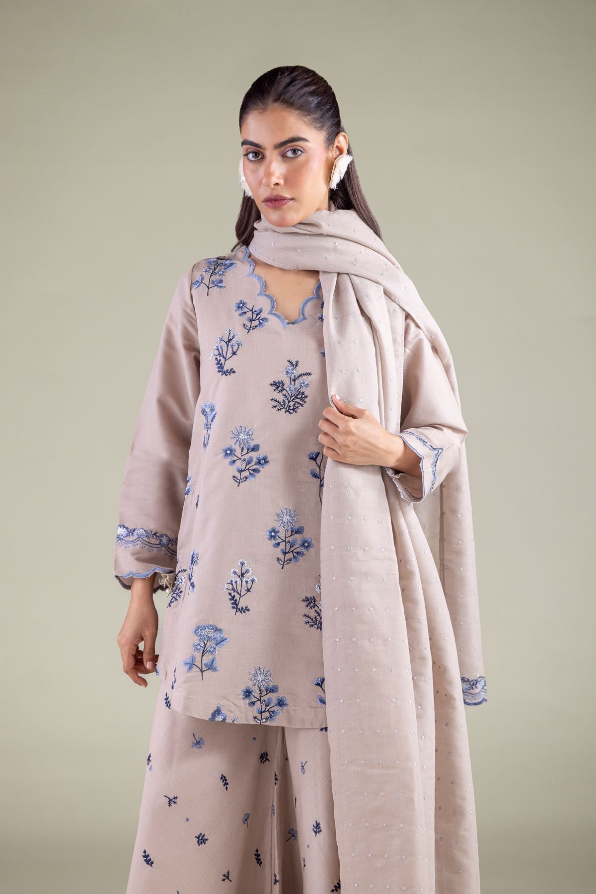 Embroidered Mesuri Floral Scalloped Kurta - 2-26-104-A-B-VG