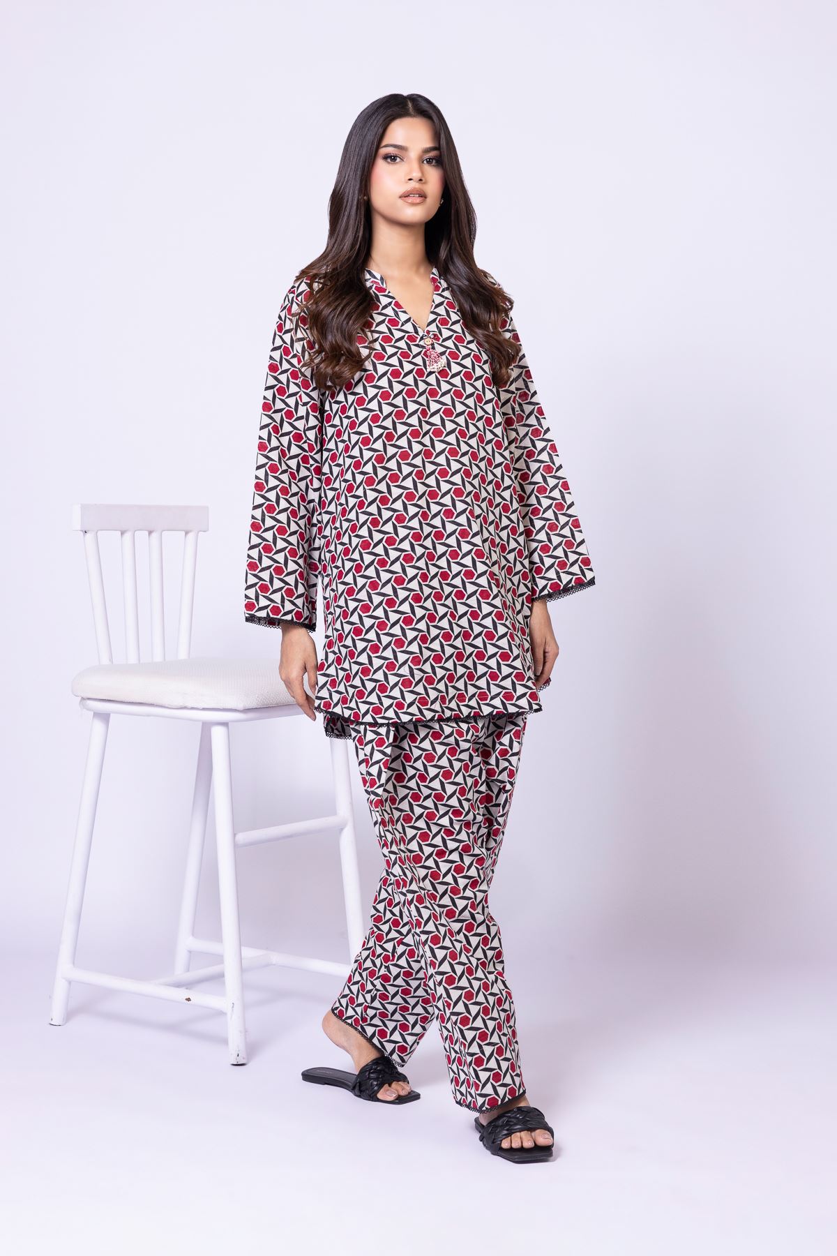 Printed Textured Cotton Kurta - EET24546B-VG