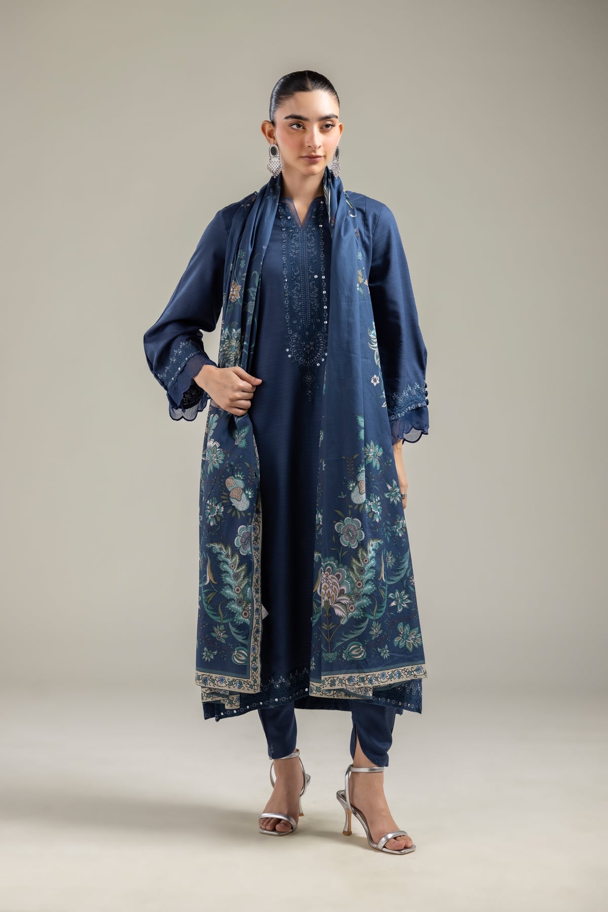 Embroidered Lawn Navy Lawn Dupatta - 1-26-121-A-C-VG