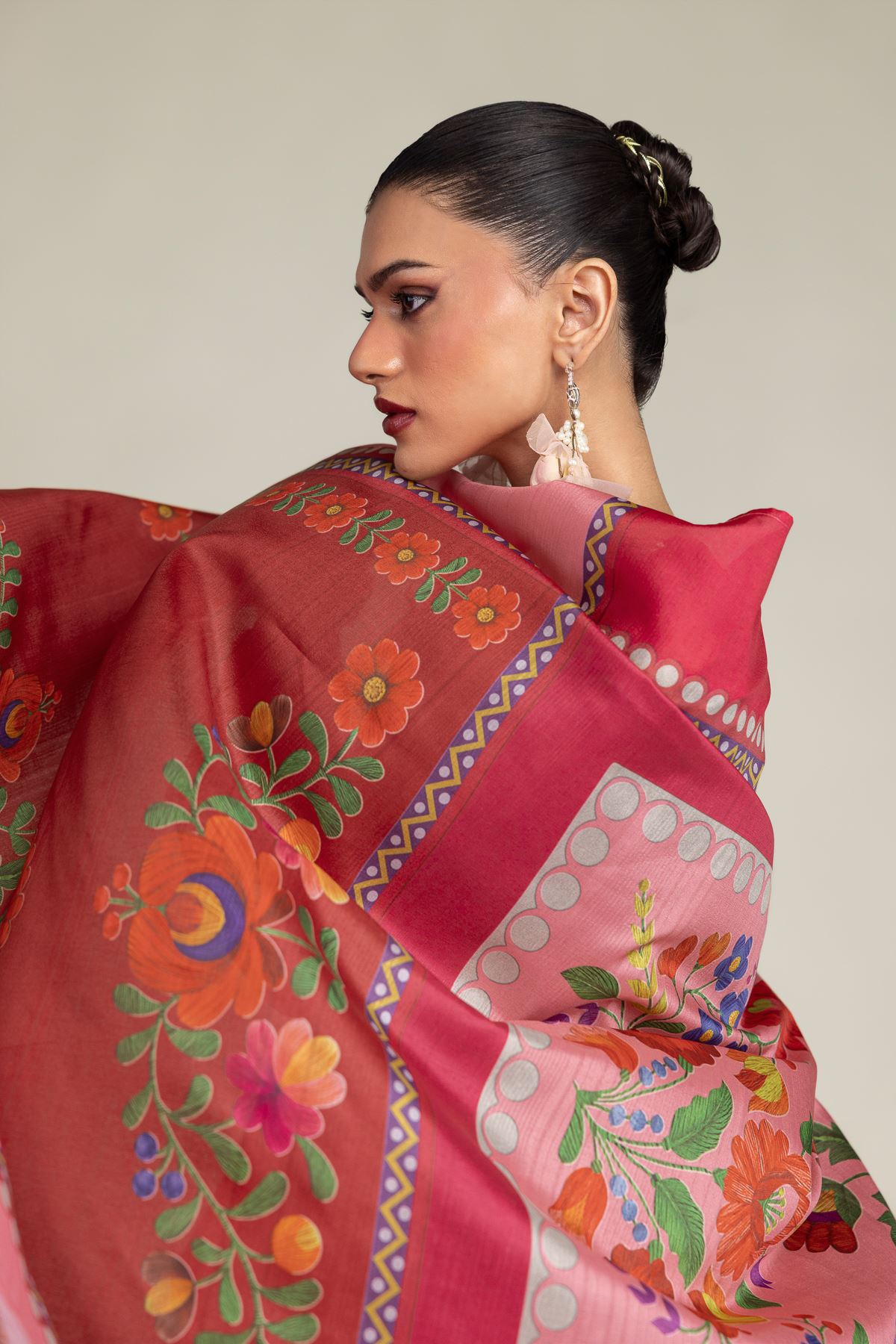 Embroidered Polyester Silk Red Floral Dupatta - 1-26-203-A-A1-VG