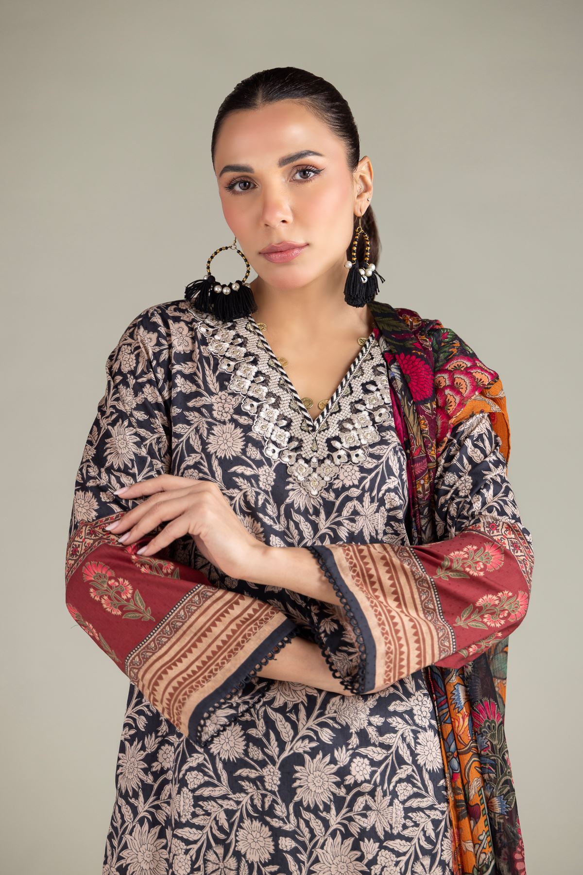 Embroidered Cotton Dobby 3 Piece Tailored Set - T-A11-26-118FI2-VG