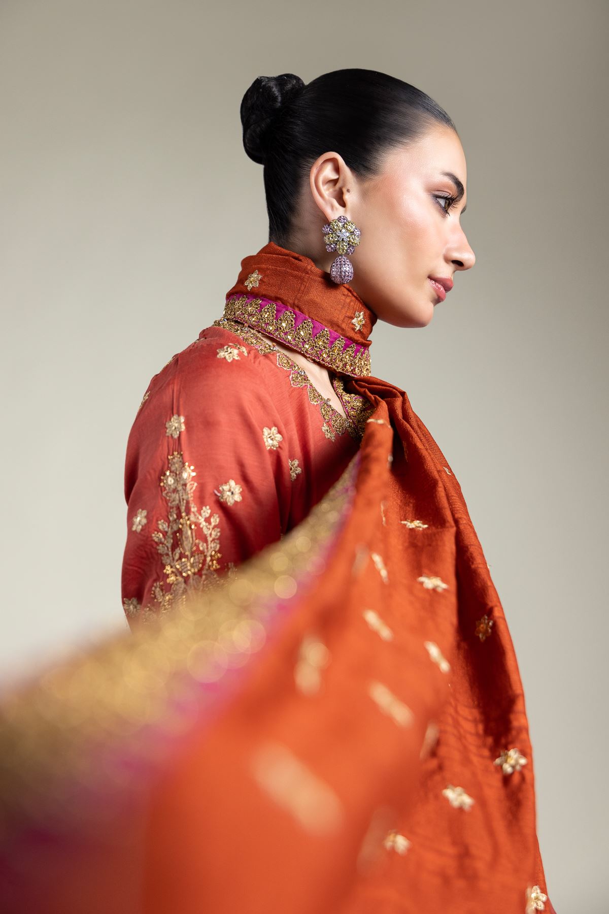 Embroidered Raw Silk Three-Piece Set - 5-26-104-F-E-VG