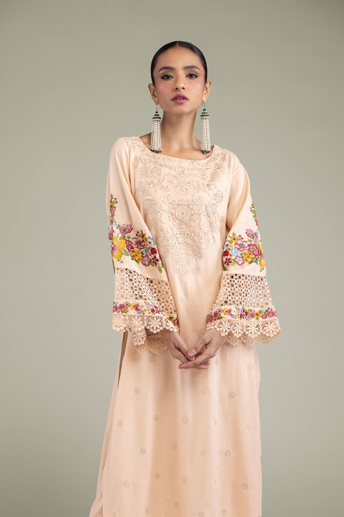 Embroidered Raw Silk Floral Silk Kurta - 8-26-204-A-D1-VG