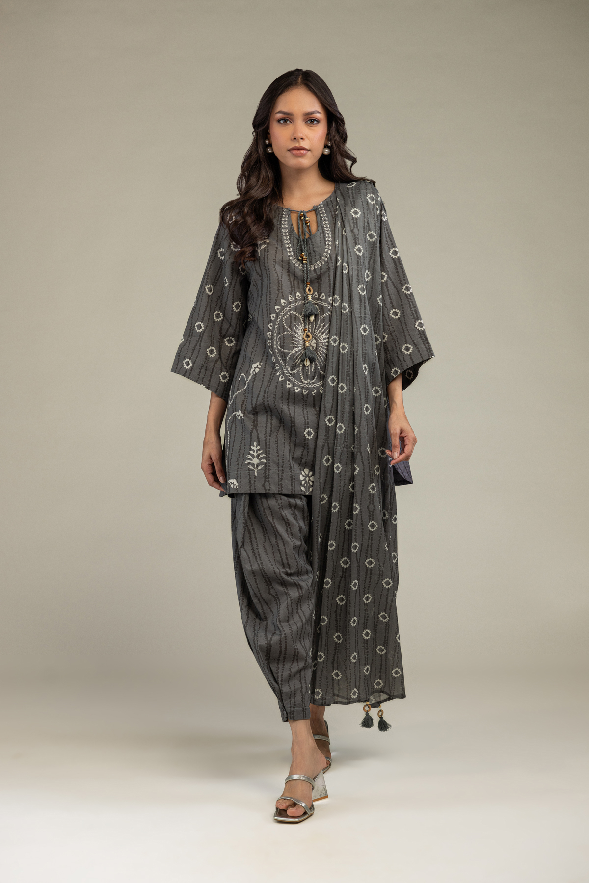 Printed Voile Gray Printed Dupatta - 1-26-220-B-E1-VG