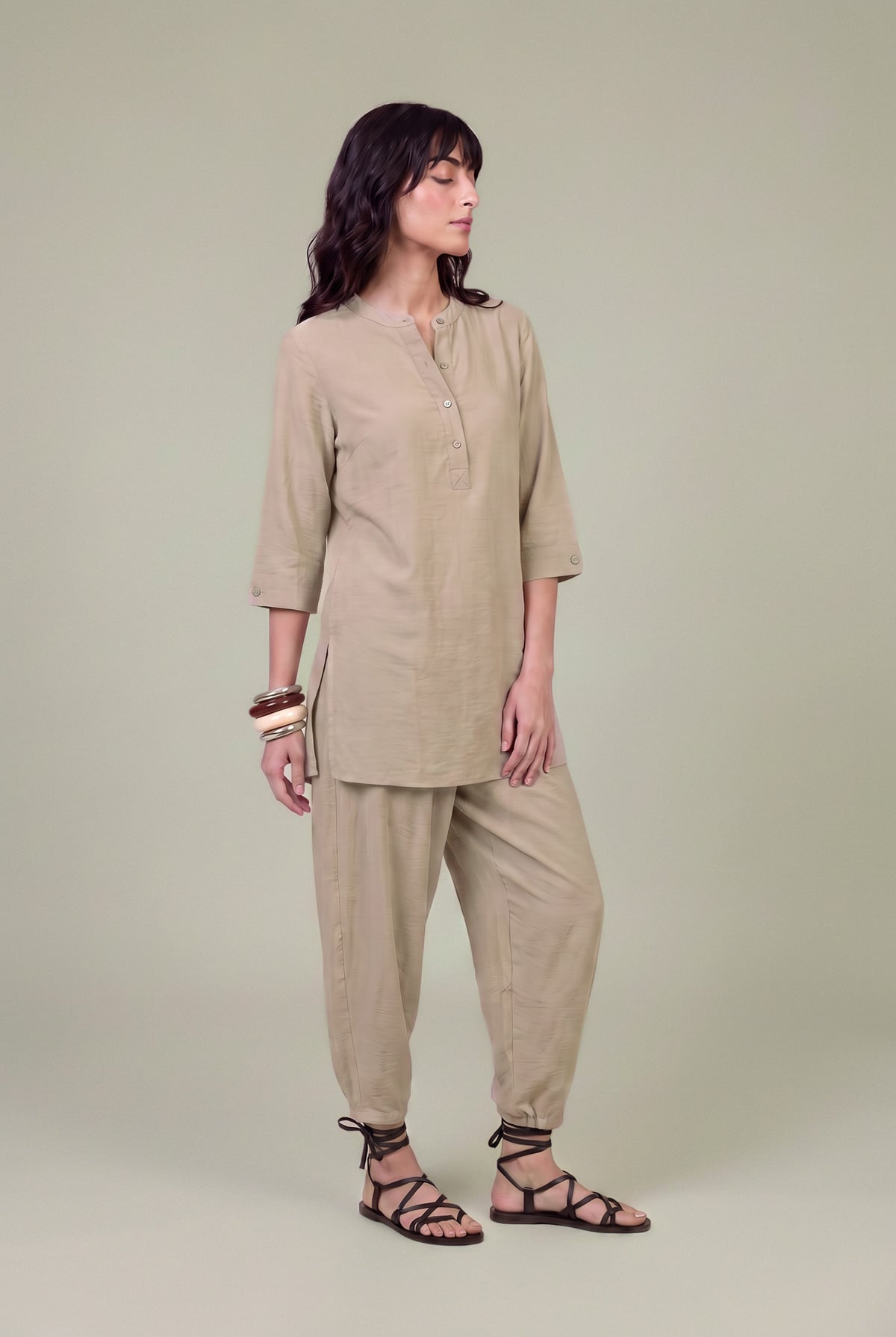 Dyed Textured Georgette Solid Beige Shirt - 6-26-207-B-E1-VG