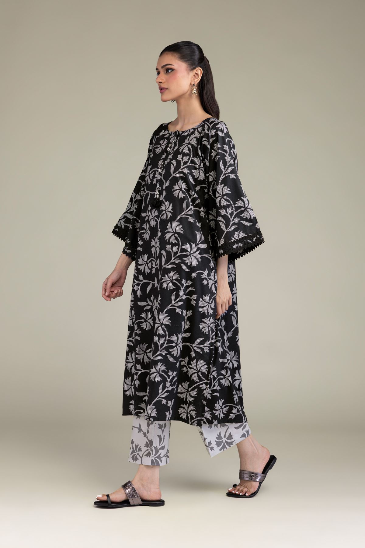 Printed Cotton Viscose Floral Cotton Pants - 1-26-206-A-D1-VG