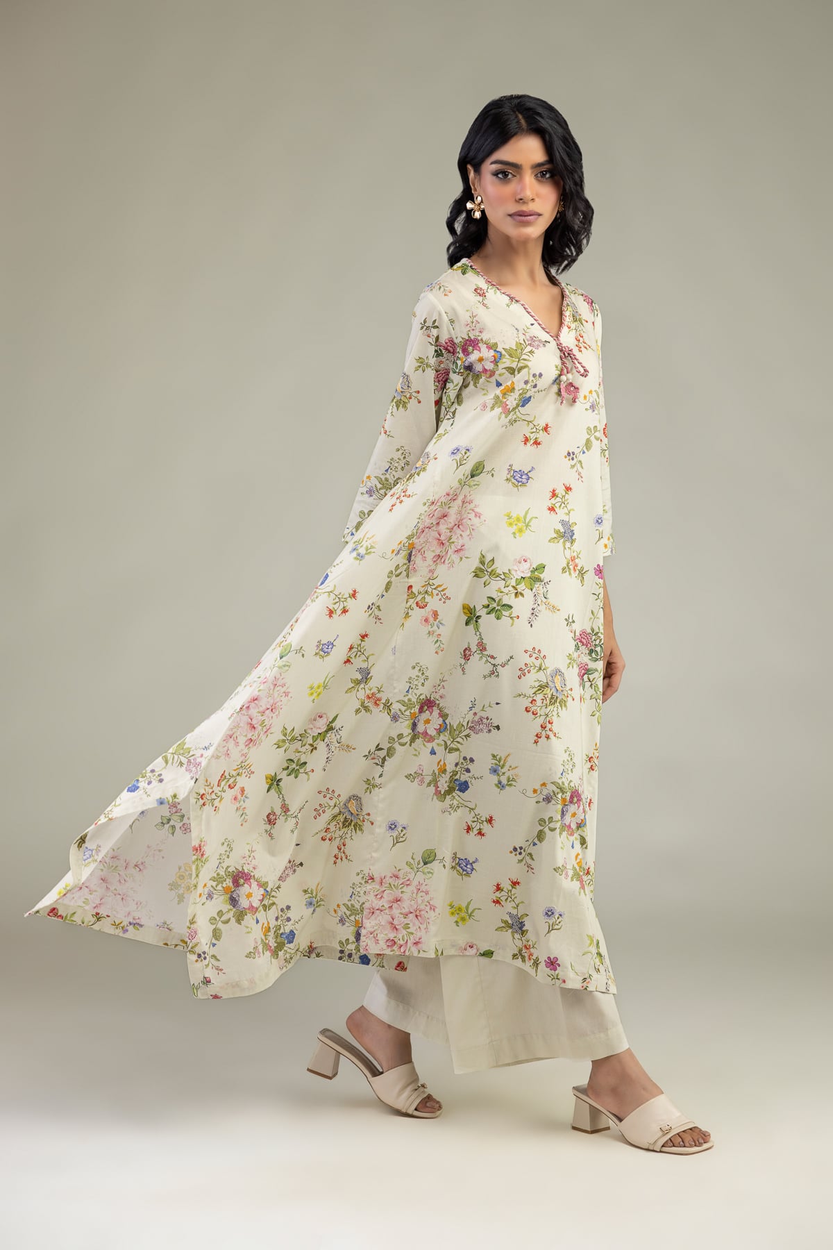 Embroidered Cambric Floral V-Neck Kurta - 1-26-240-A-J1-VG