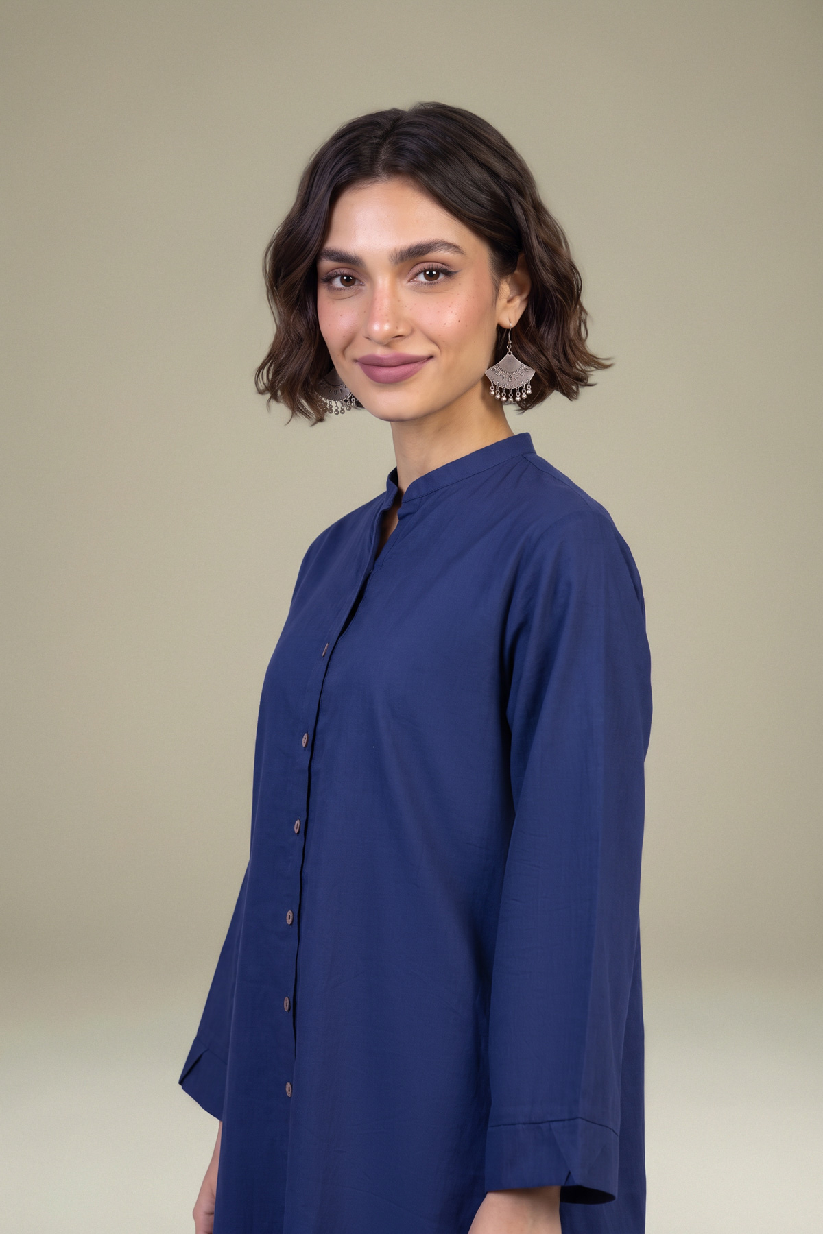 Dyed Poplin Navy Poplin Kurta - 2-26-202-A-D-VG