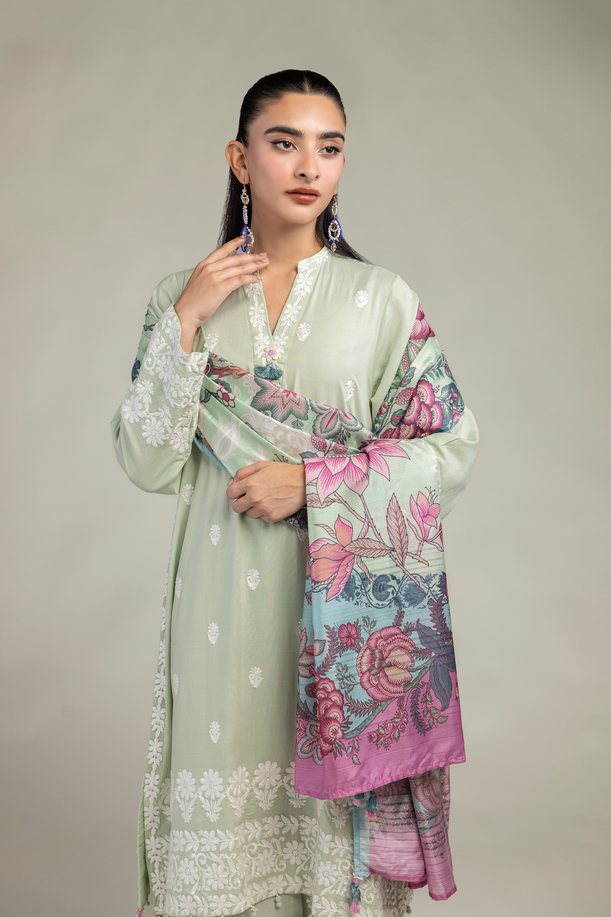 Embroidered Polyester Silk Silk Floral Dupatta - 2-26-106-A-H-VG