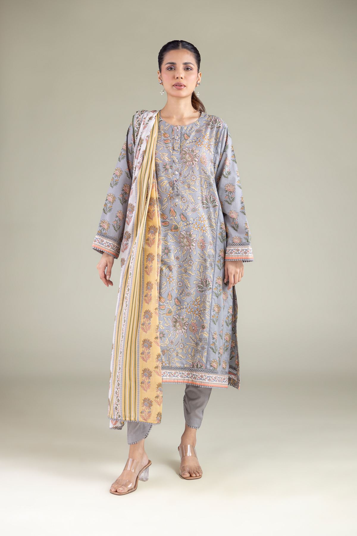 Printed Lawn Summer Striped Dupatta - 1-26-133-A-D-VG