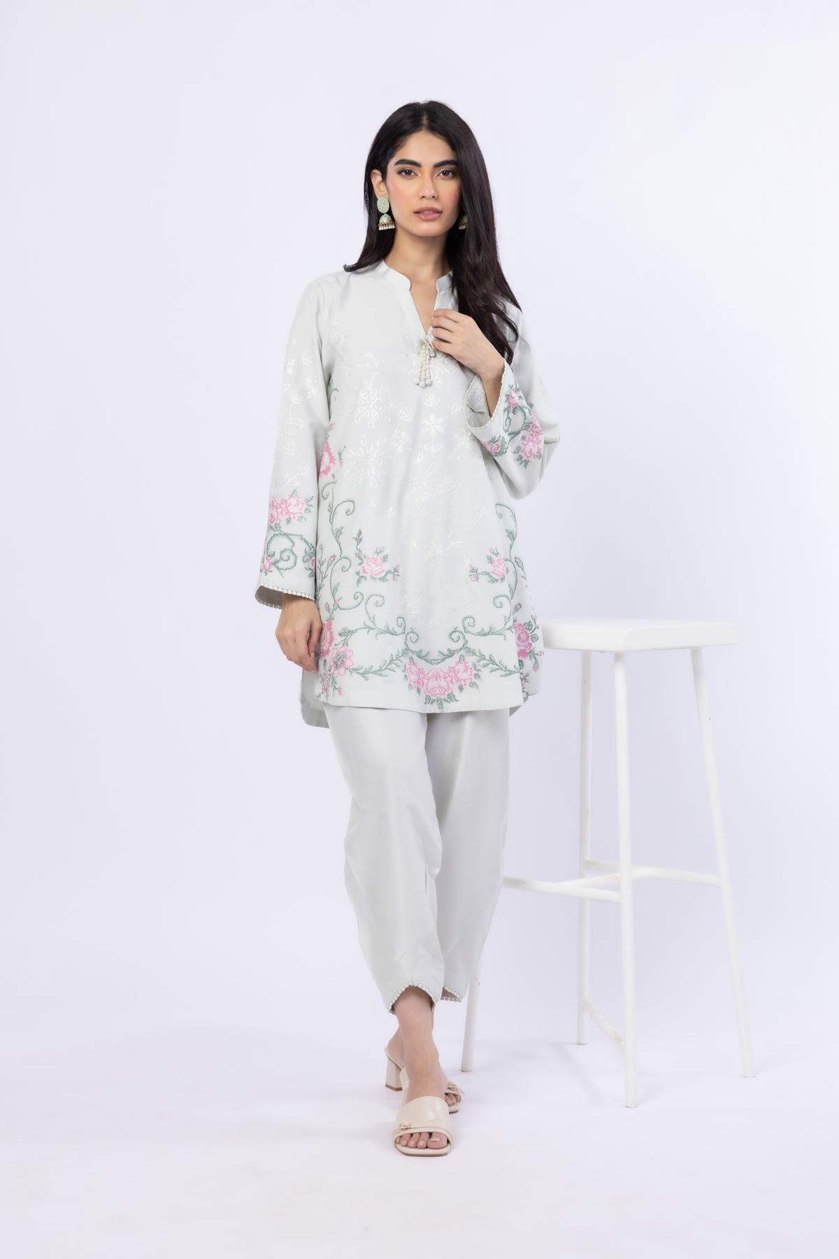 Embroidered Raw Silk Kurta - 25-10-11E12-03TB-VG