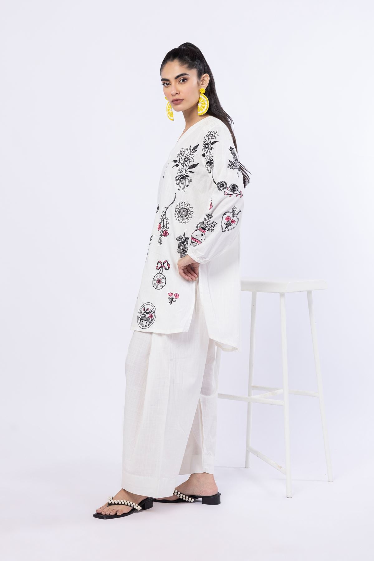 Embroidered Crosshatch Poplin Kurta - 25-04E43-01TB-VG