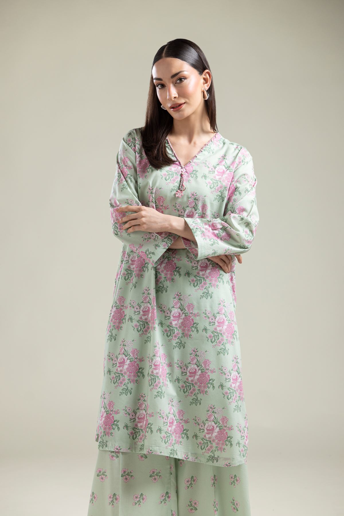 Printed Cotton Viscose Long Floral Kurta - 2-26-109-A-H-VG