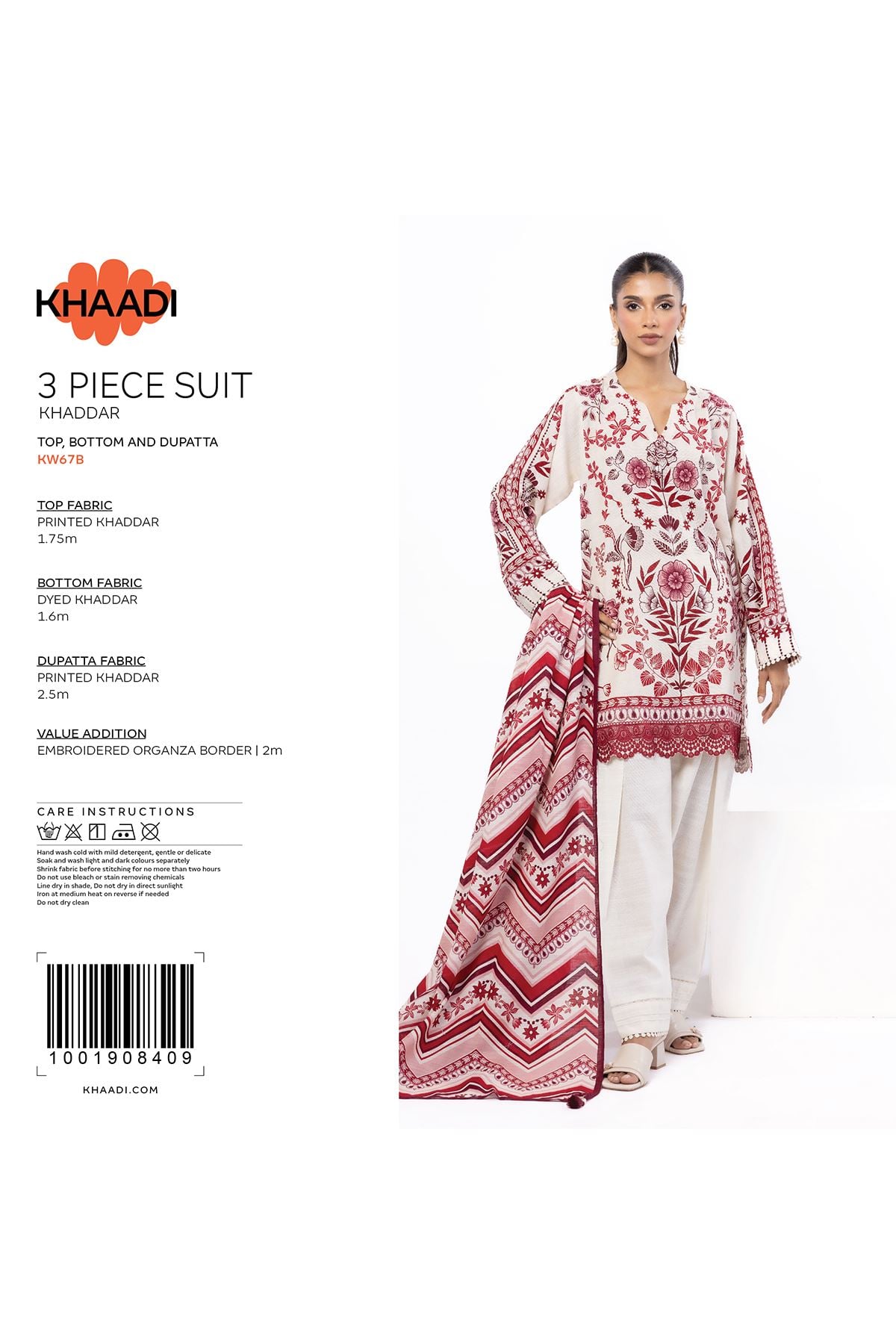 Embroidered Khaddar Fabrics 3 Piece - 6-26-101-A-B-VG