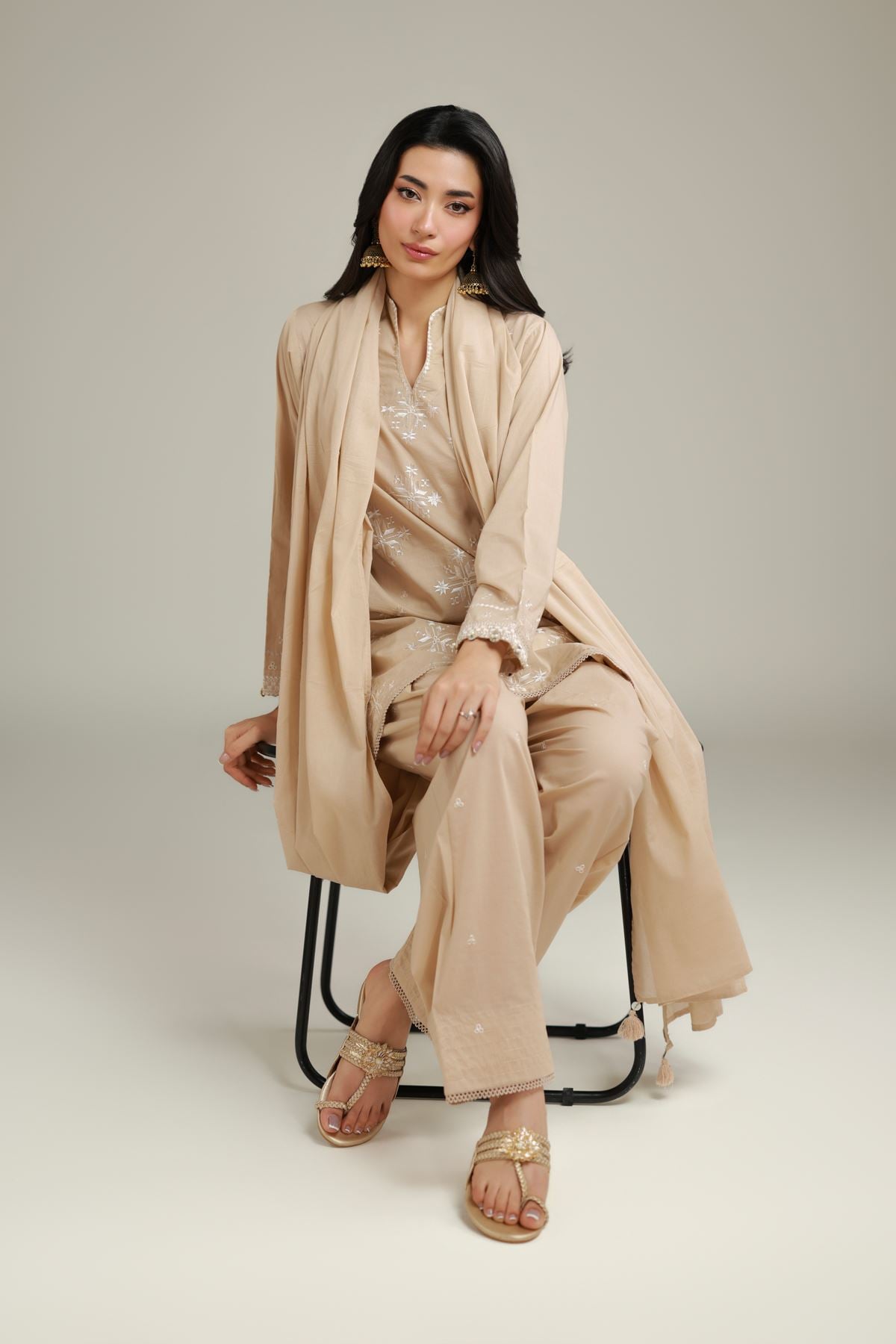 Embroidered Cambric Short Beige Kurta - 1-26-101-A-D-VG