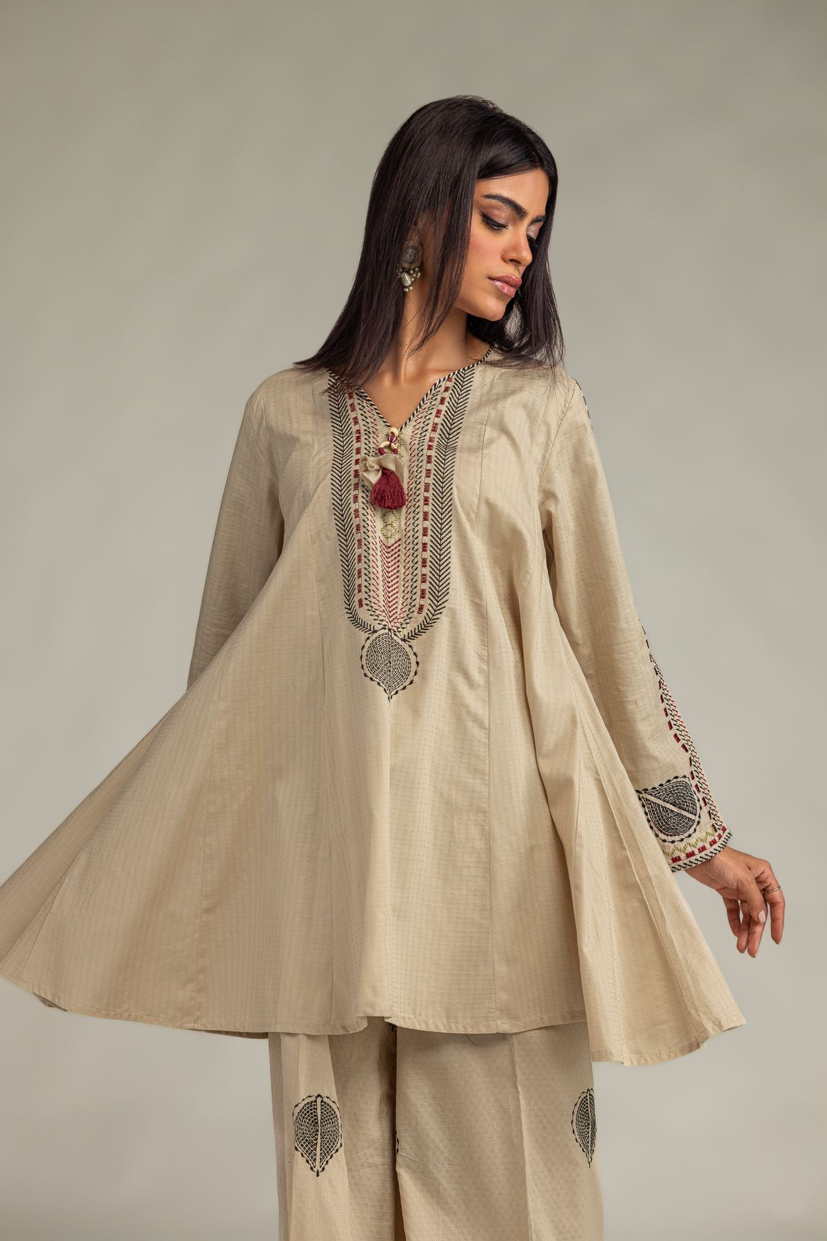 Embroidered Cotton Dobby Beige Cotton Kurta - 1-26-250-B-H1-VG