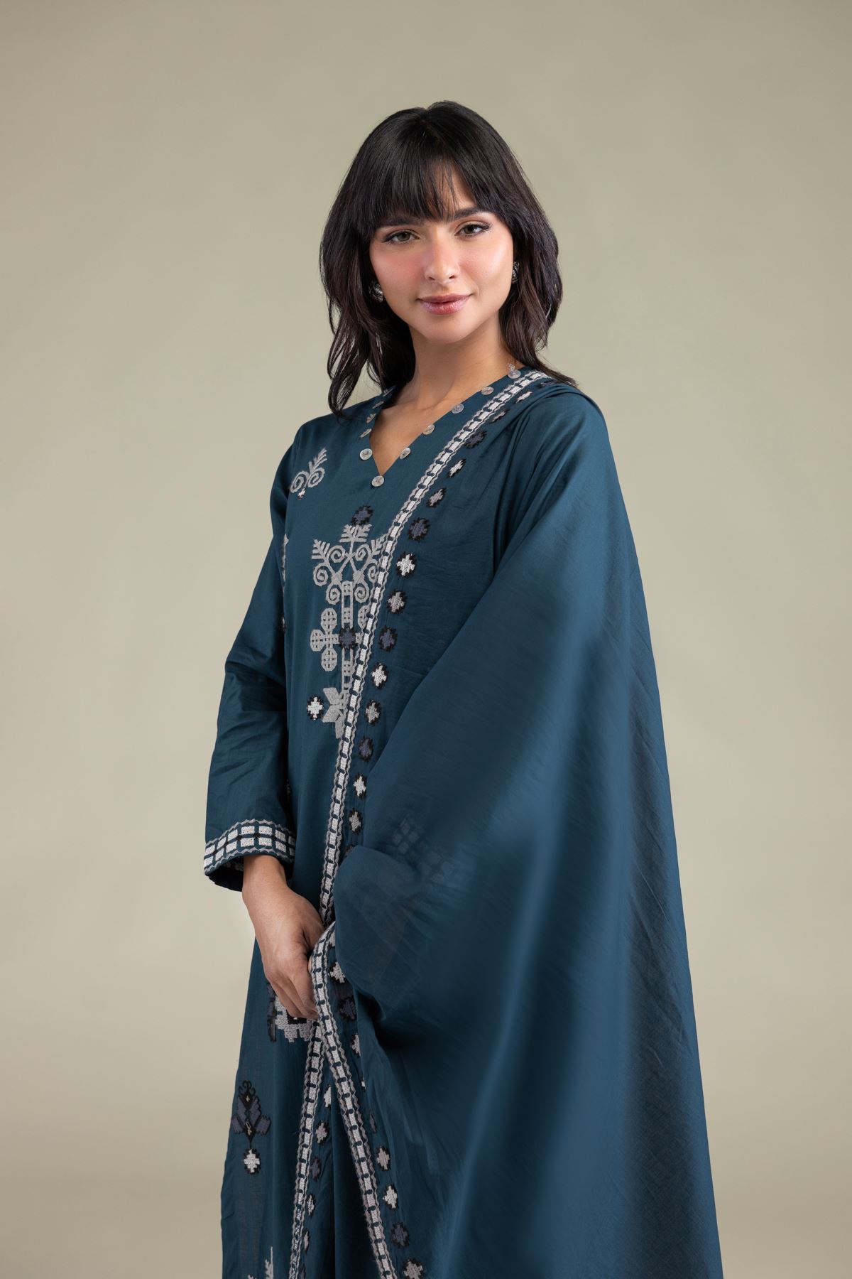Embroidered Lawn Teal Lawn Dupatta - 25-08-12E8-07TB-VG