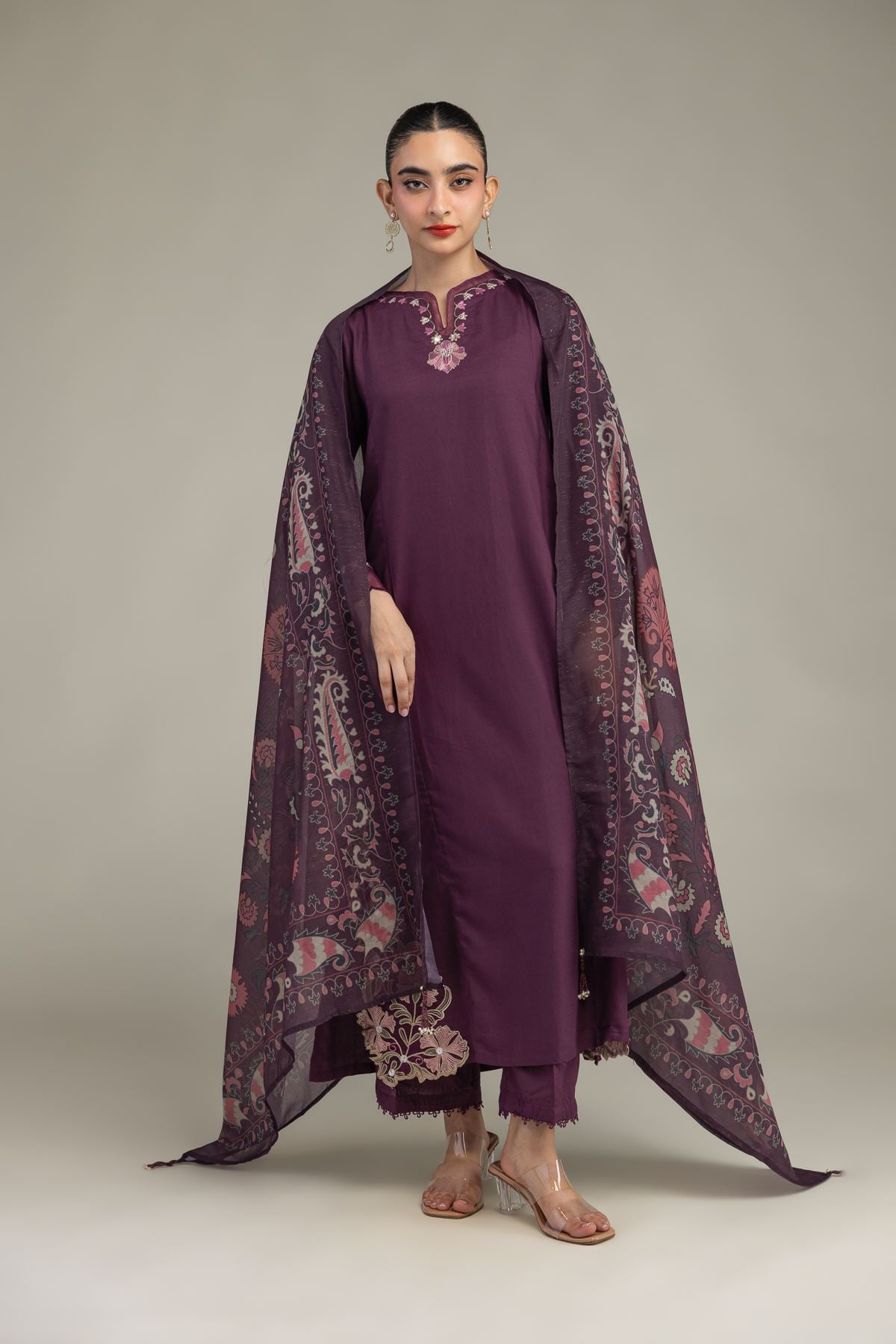 Embroidered Raw Silk Raw Silk Pants - 2-26-210-A-B1-VG