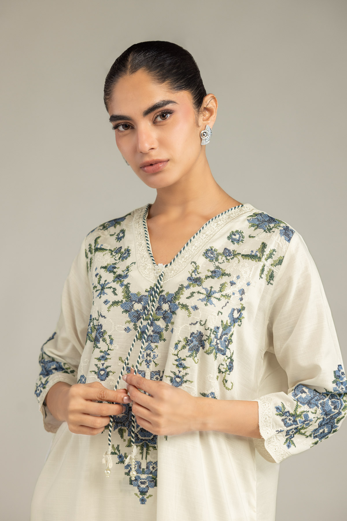 Embroidered Raw Silk Floral Silk Kurta - A22-26-214FH1-VG