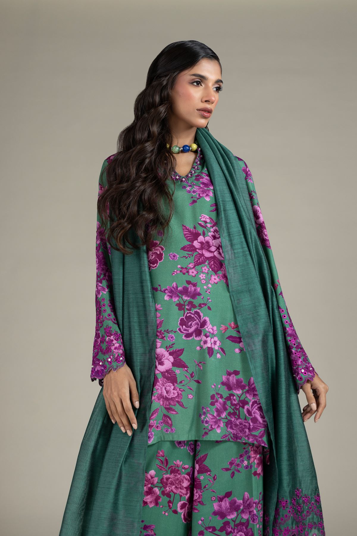 Embroidered Raw Silk 3-Piece Tailored Set - T-A22-26-122FE1-VG