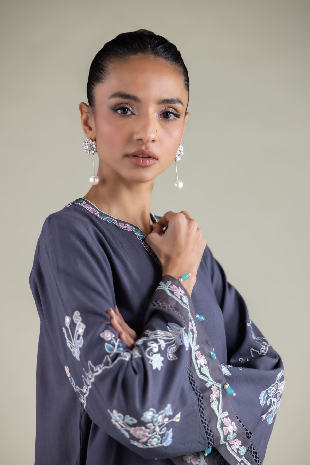 Embroidered Raw Silk Paisley Pearl Kurta - 1-26-126-A-A-VG