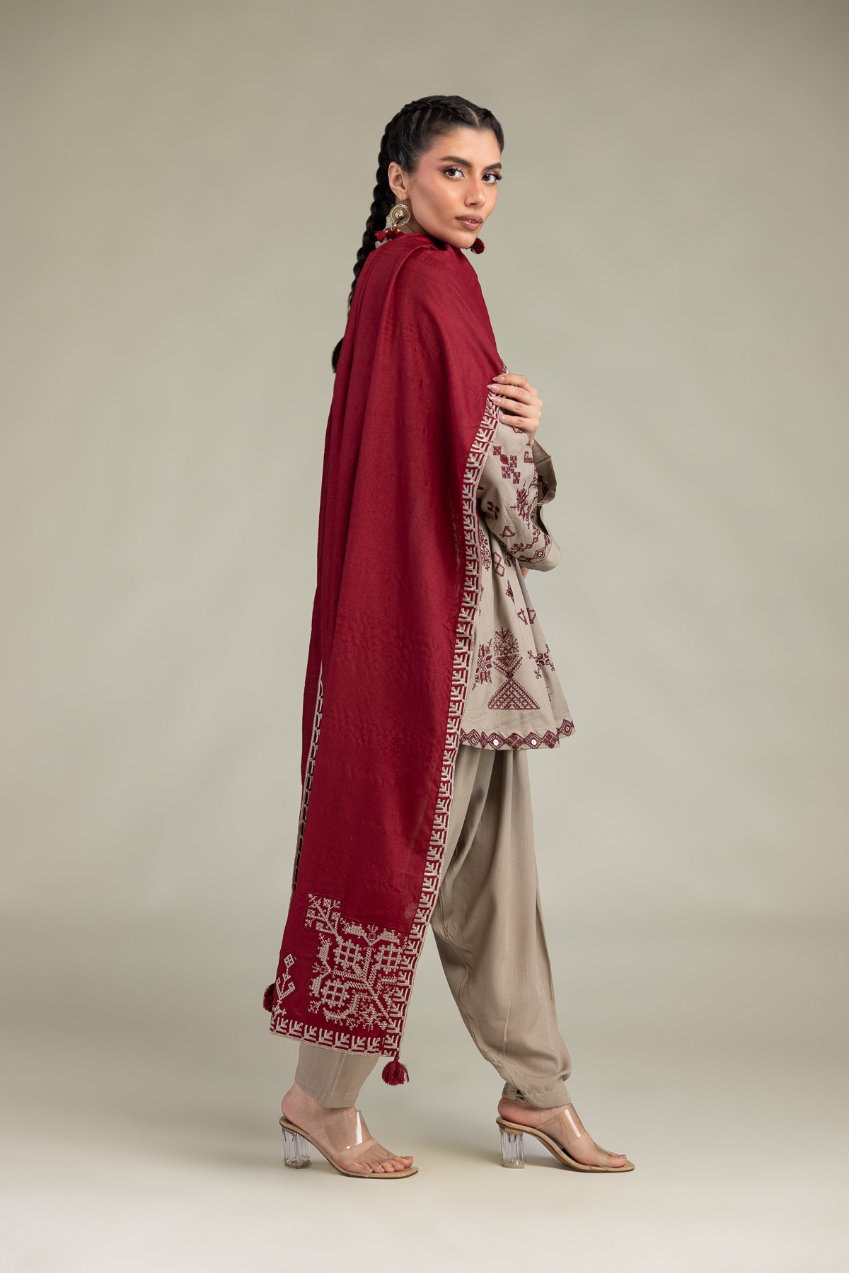 Embroidered Polyester Silk Polyester Silk Dupatta - 1-26-322-B-A1-VG