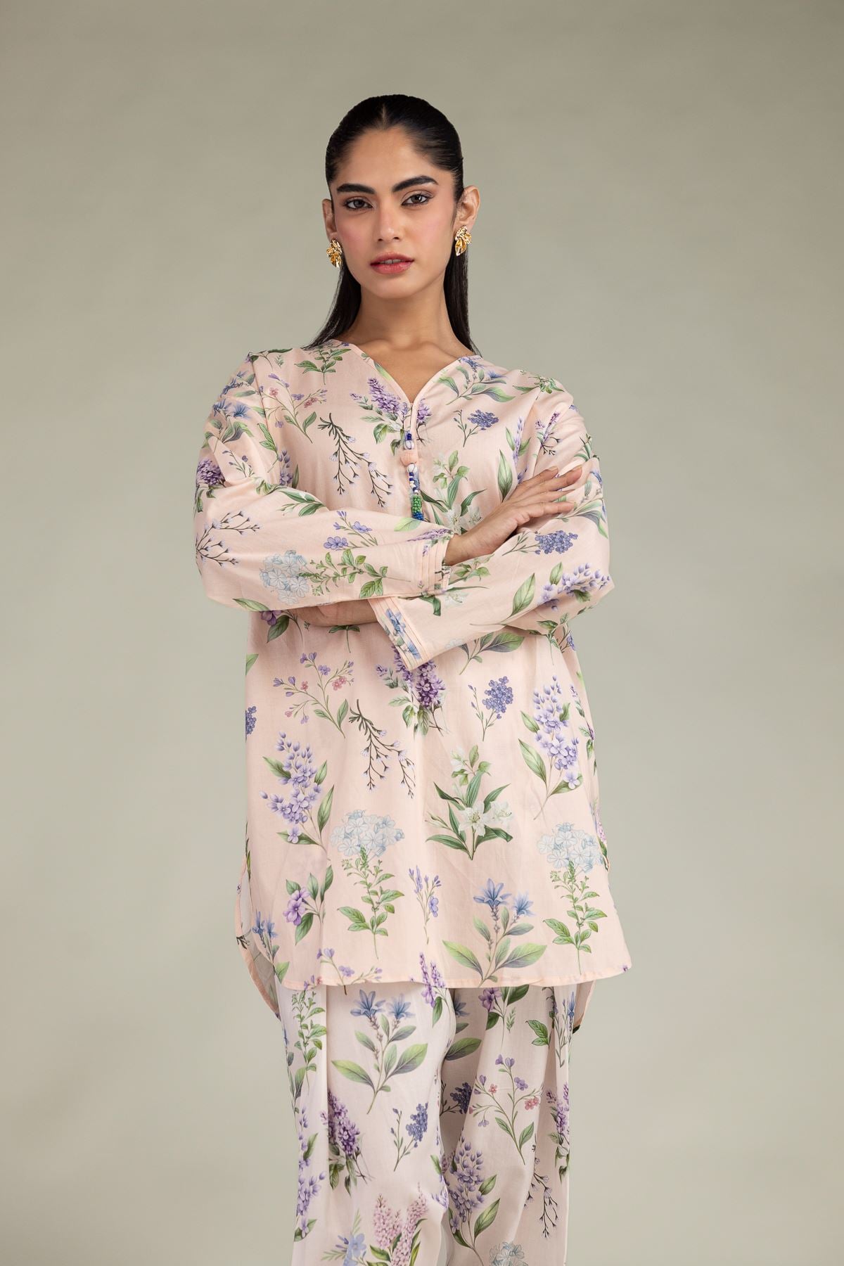Printed Cotton Viscose Short Floral Kurta - 1-26-229-B-F1-VG