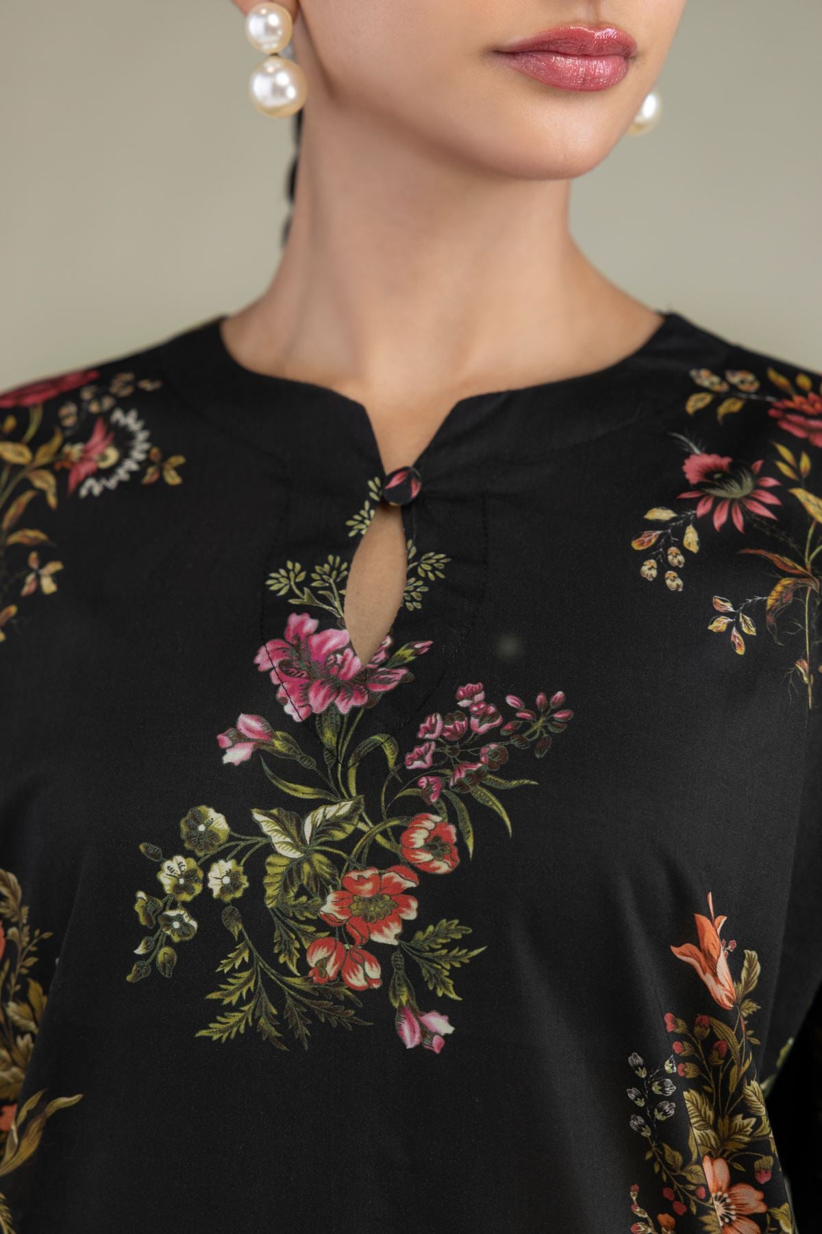 Printed Cambric Black Cambric Kurta - B1-2-26-106-A-C-VG