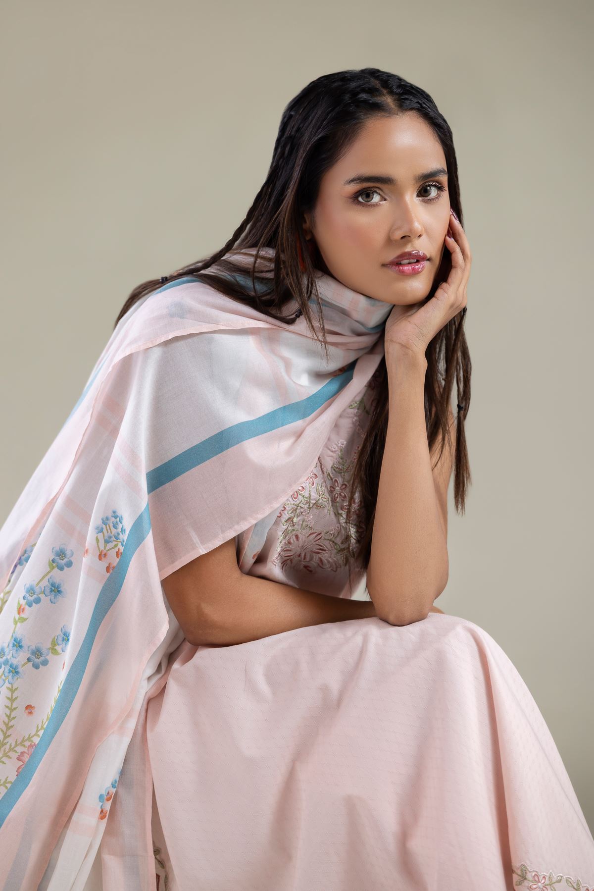Embroidered Lawn Floral Dupatta - 1-26-114-A-F-VG