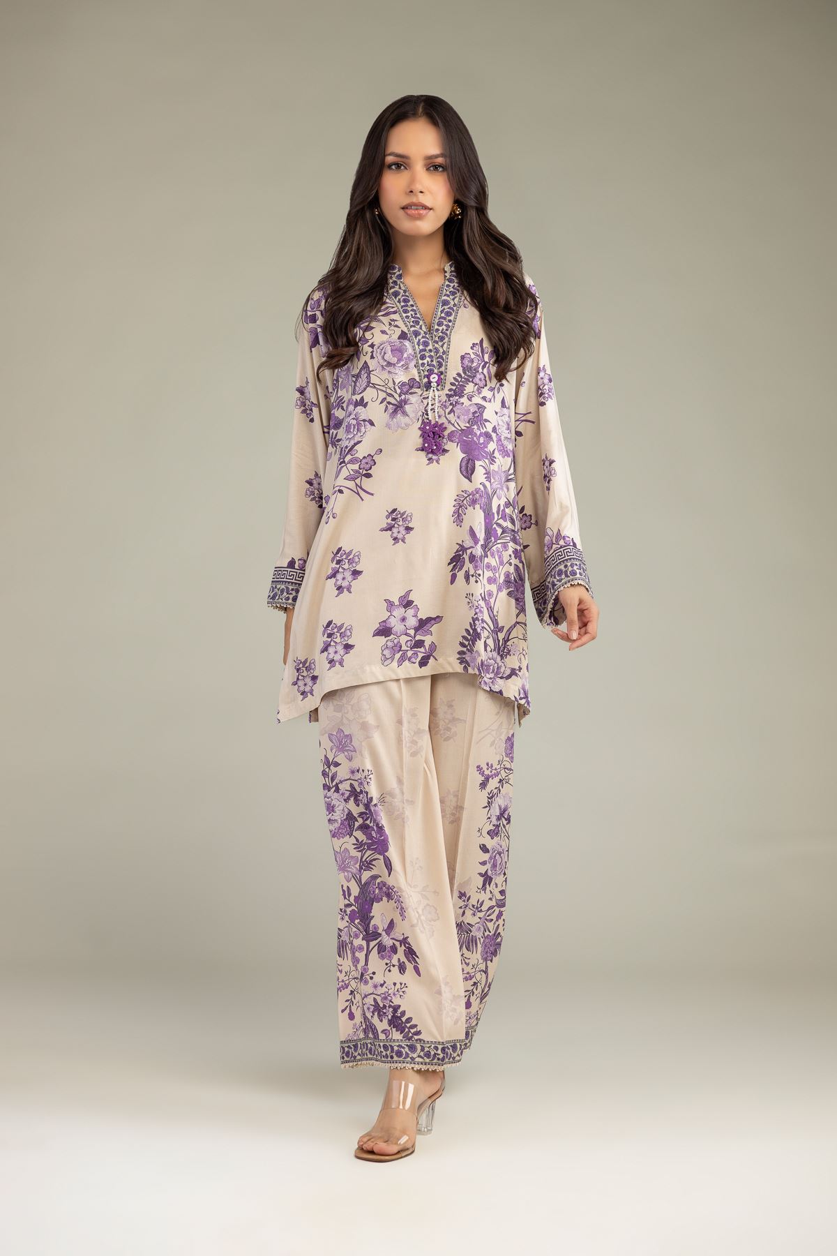 Printed Viscose Floral V-Neck Kurta - 14-26-304-A-D1-VG
