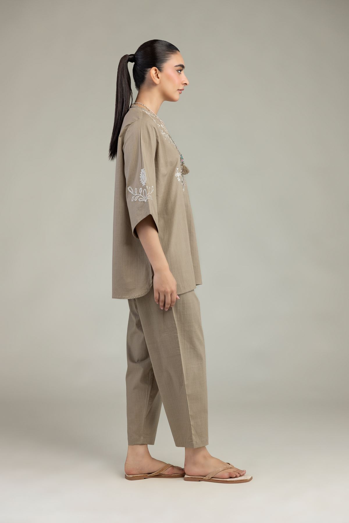 Embroidered Textured Cotton Textured Cotton Trousers - 6-26-204-B-I1-VG