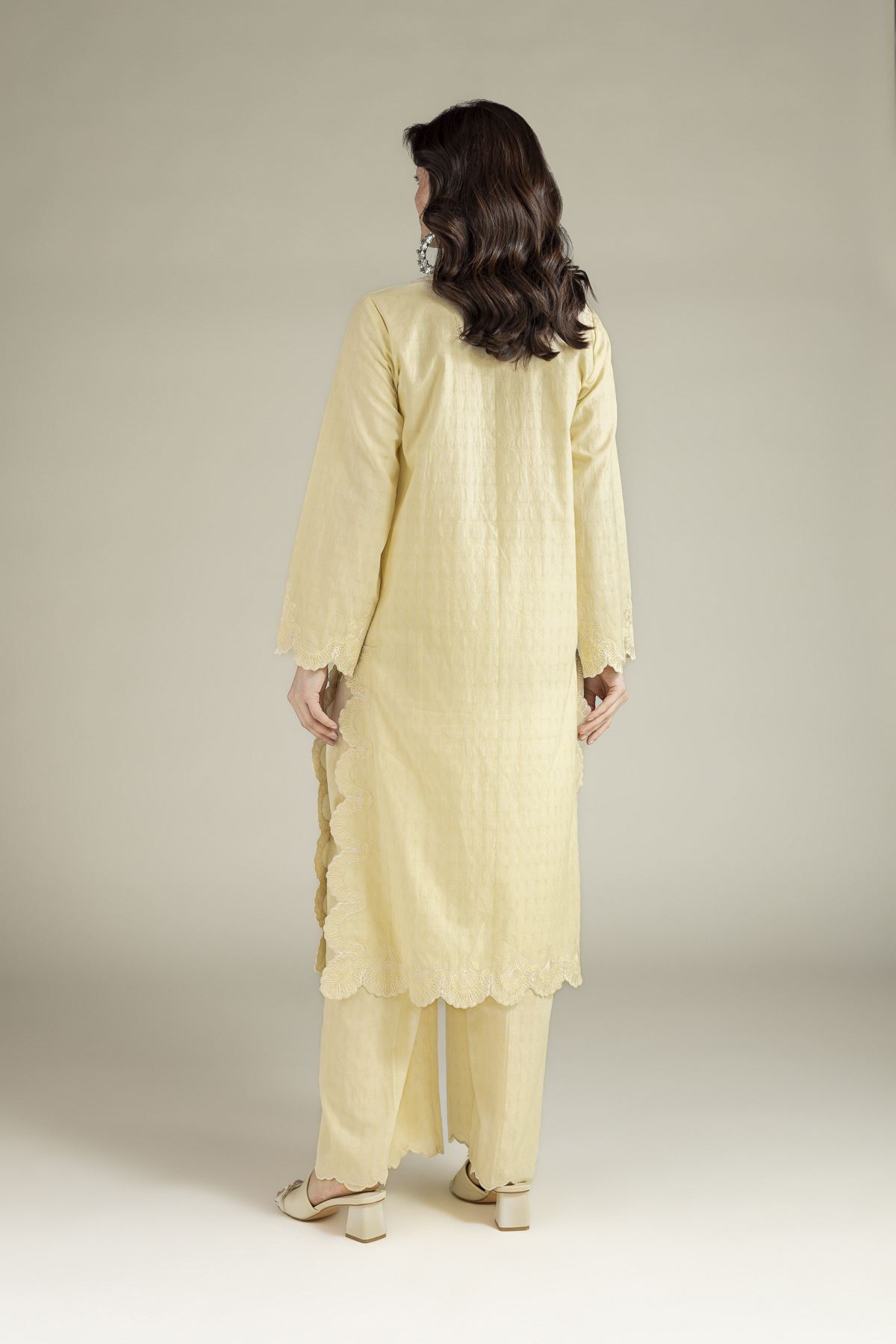 Embroidered Cotton Dobby Yellow Tailored 2-Piece - T-A22-26-124FI2-VG