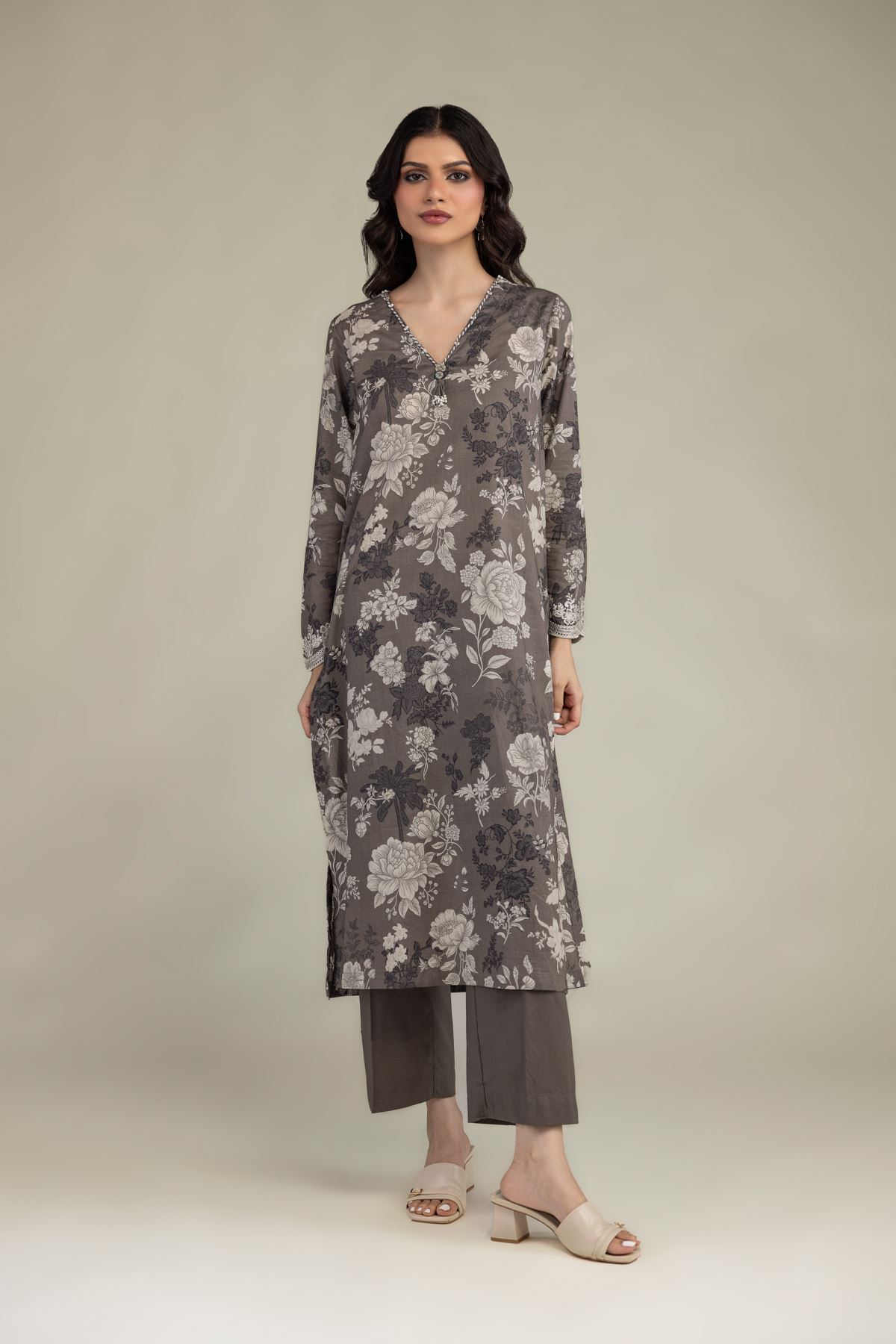 Embroidered Lawn Gray Lawn Kurta - 1-26-102-A-F-VG