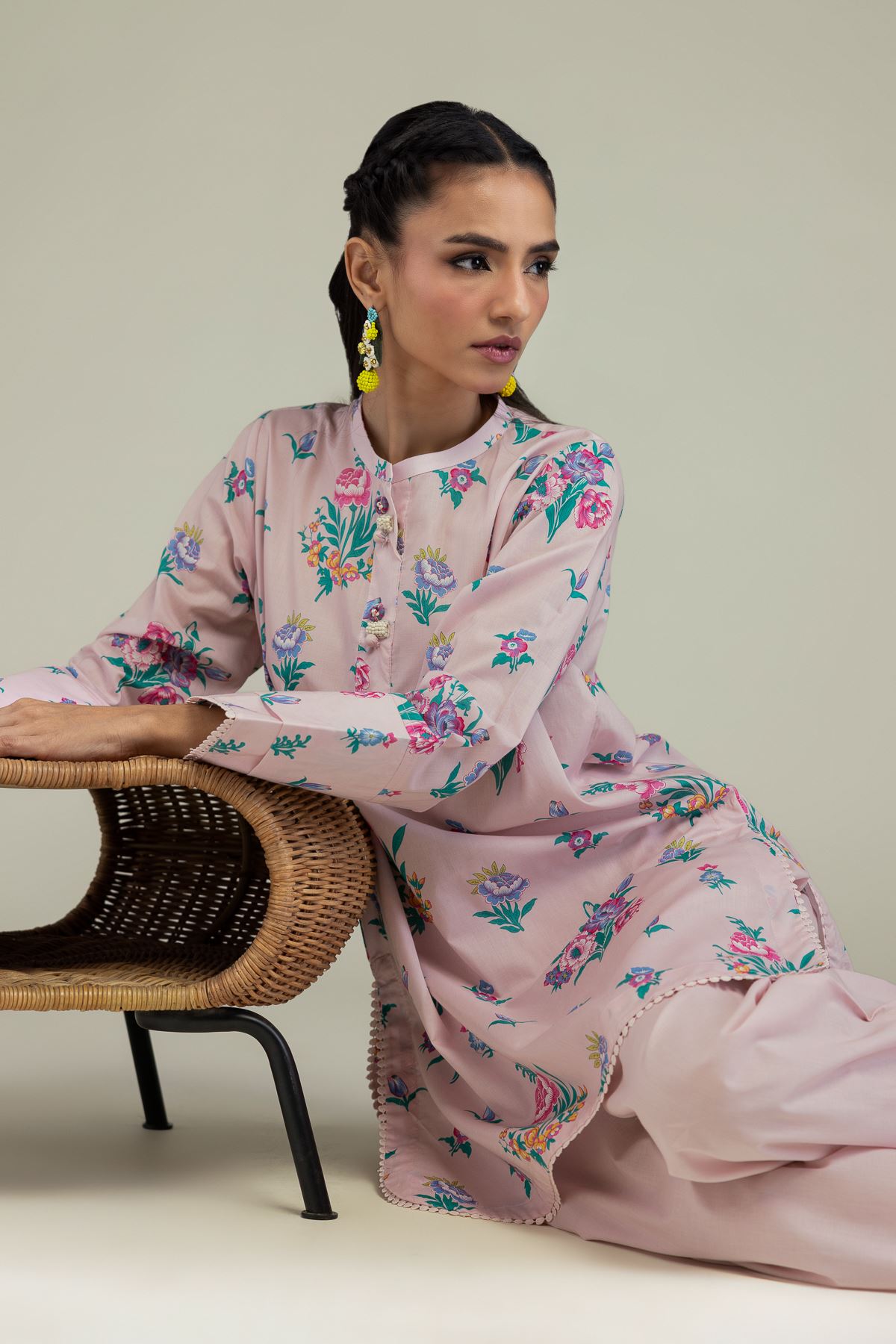 Printed Cambric Short Pink Kurta - 2-26-207-A-C1-VG