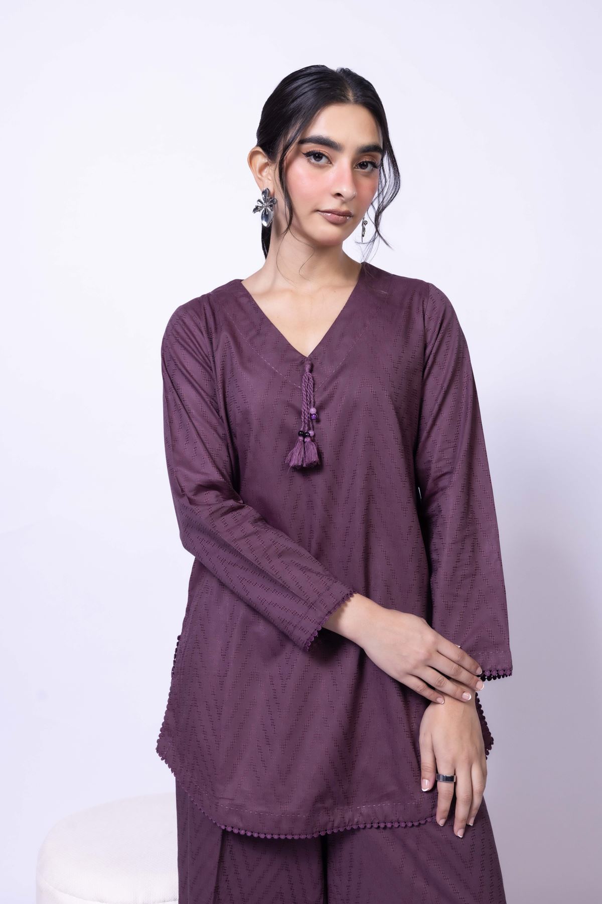Dyed Jacquard Kurta - 25-09-12E2-01TA-VG