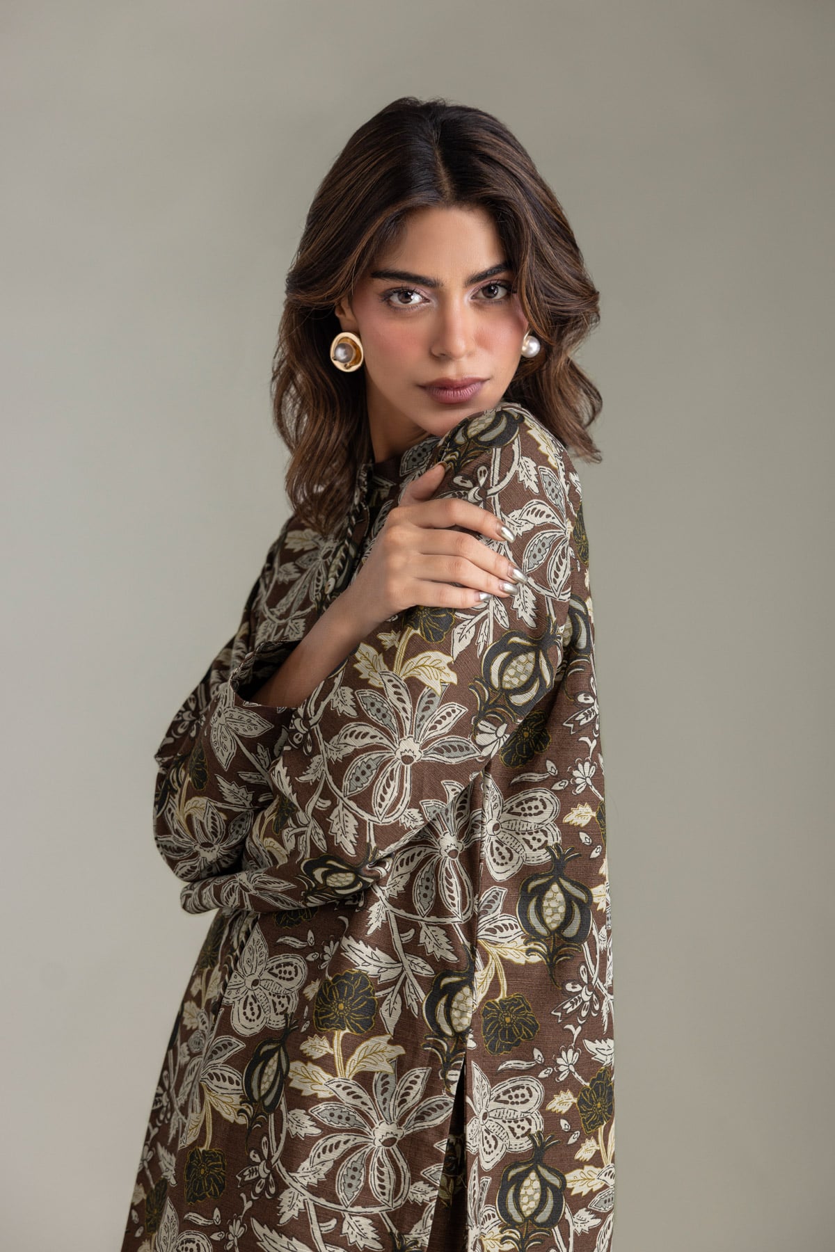 Printed Light Khaddar Longline Printed Kurta - 2-26-202-A-D-VG