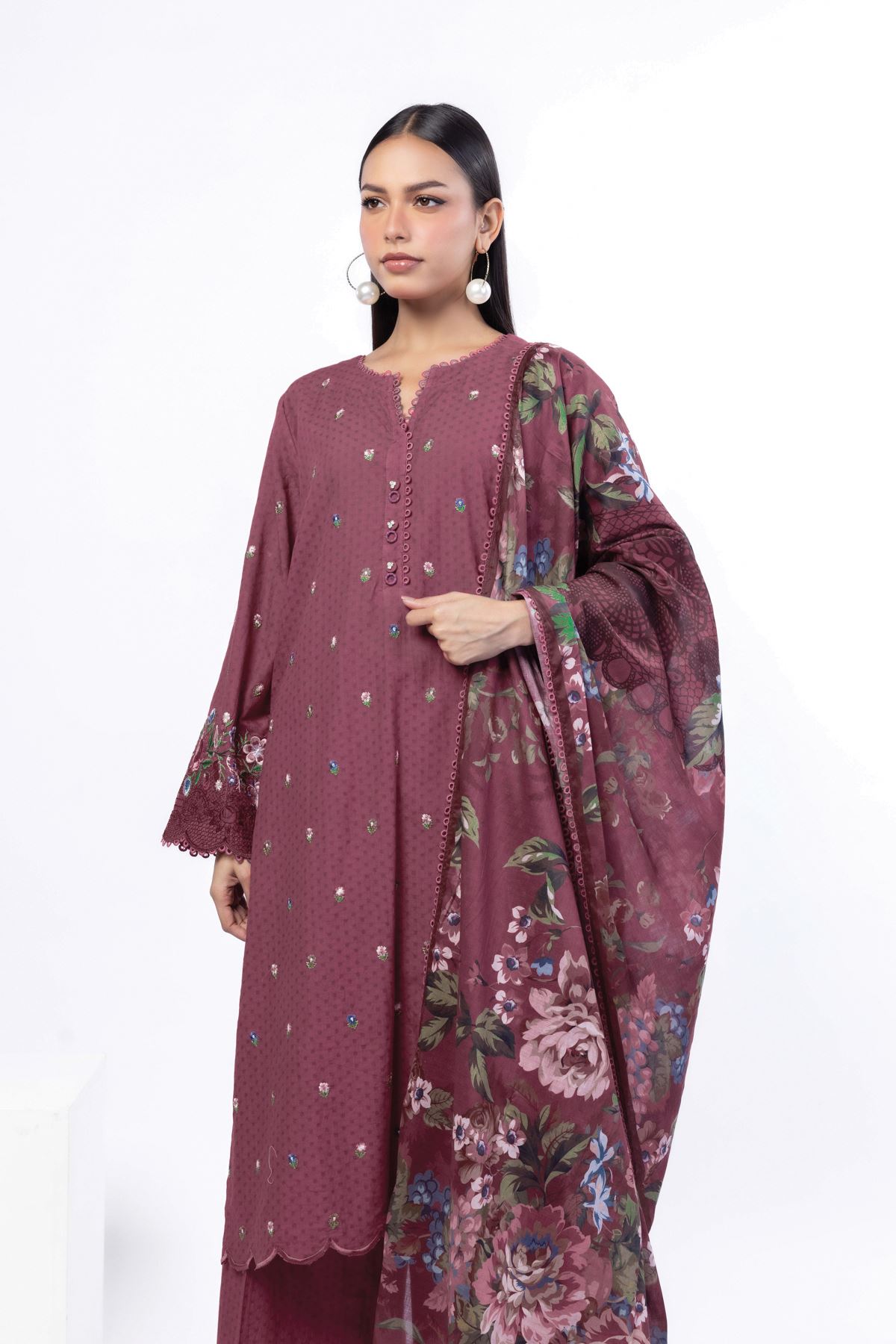 Embroidered Cotton Dobby Tailored 3 Piece - T-A22-26-108FC-VG