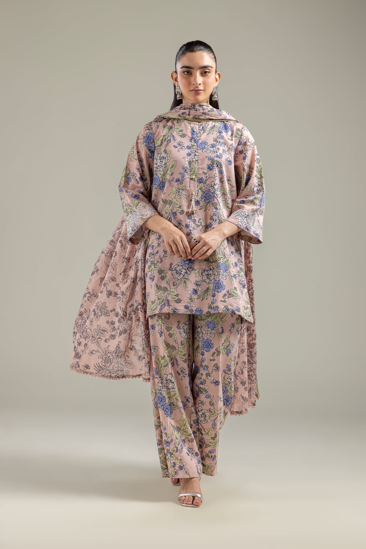 Embroidered Lawn Peach Lawn Dupatta - 1-26-118-A-C-VG