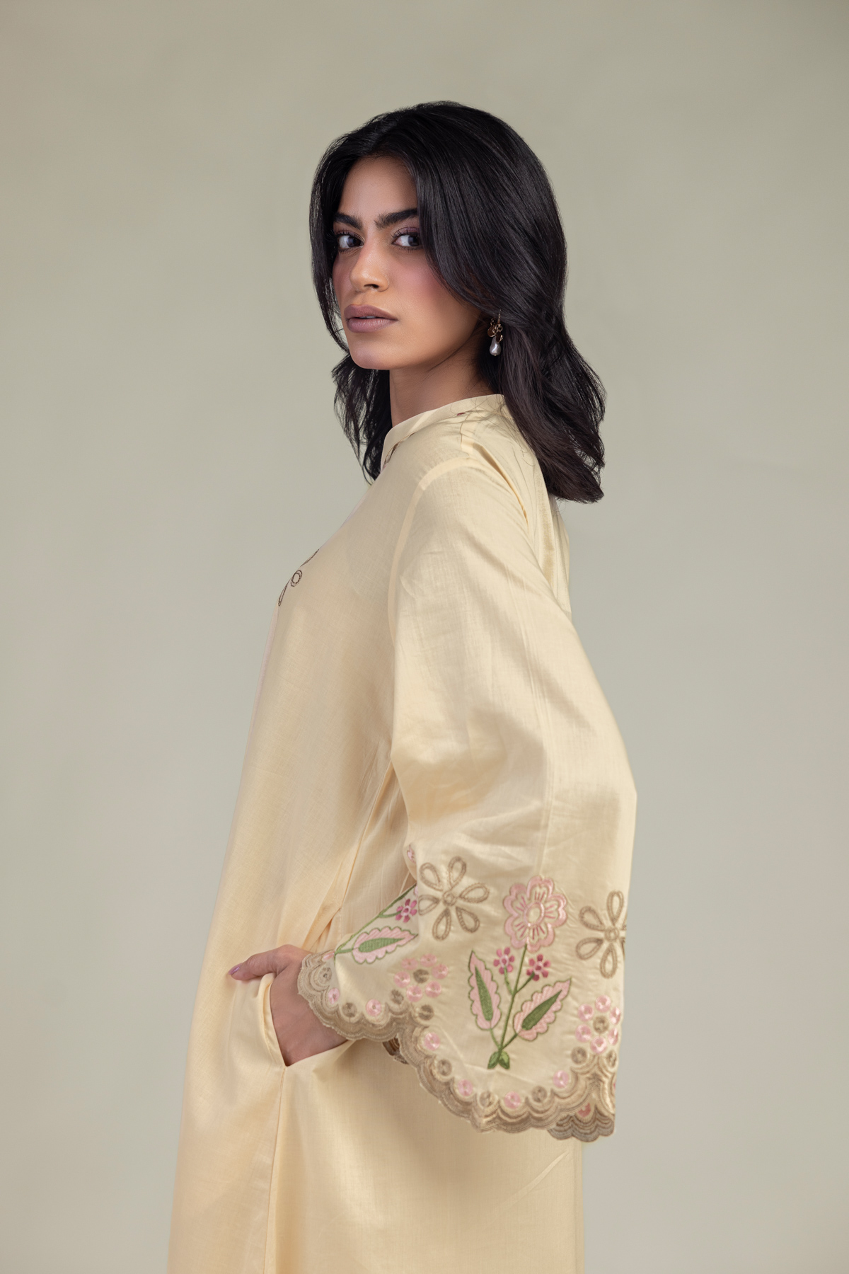 Embroidered Cambric Floral Beige Kurta - 1-26-457-A-C2-VG