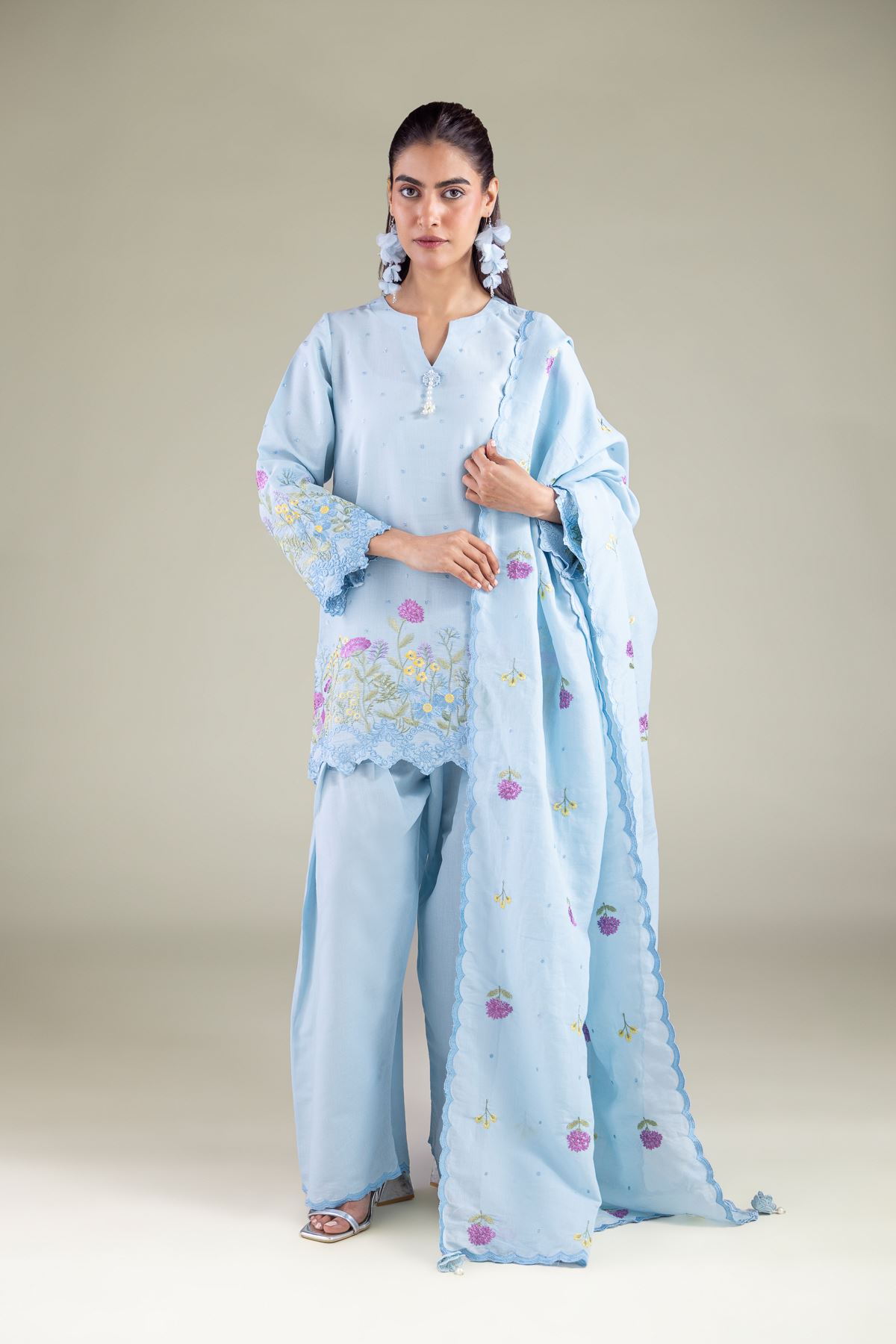 Embroidered Mesuri Floral Draped Dupatta - 1-26-117-A-G-VG