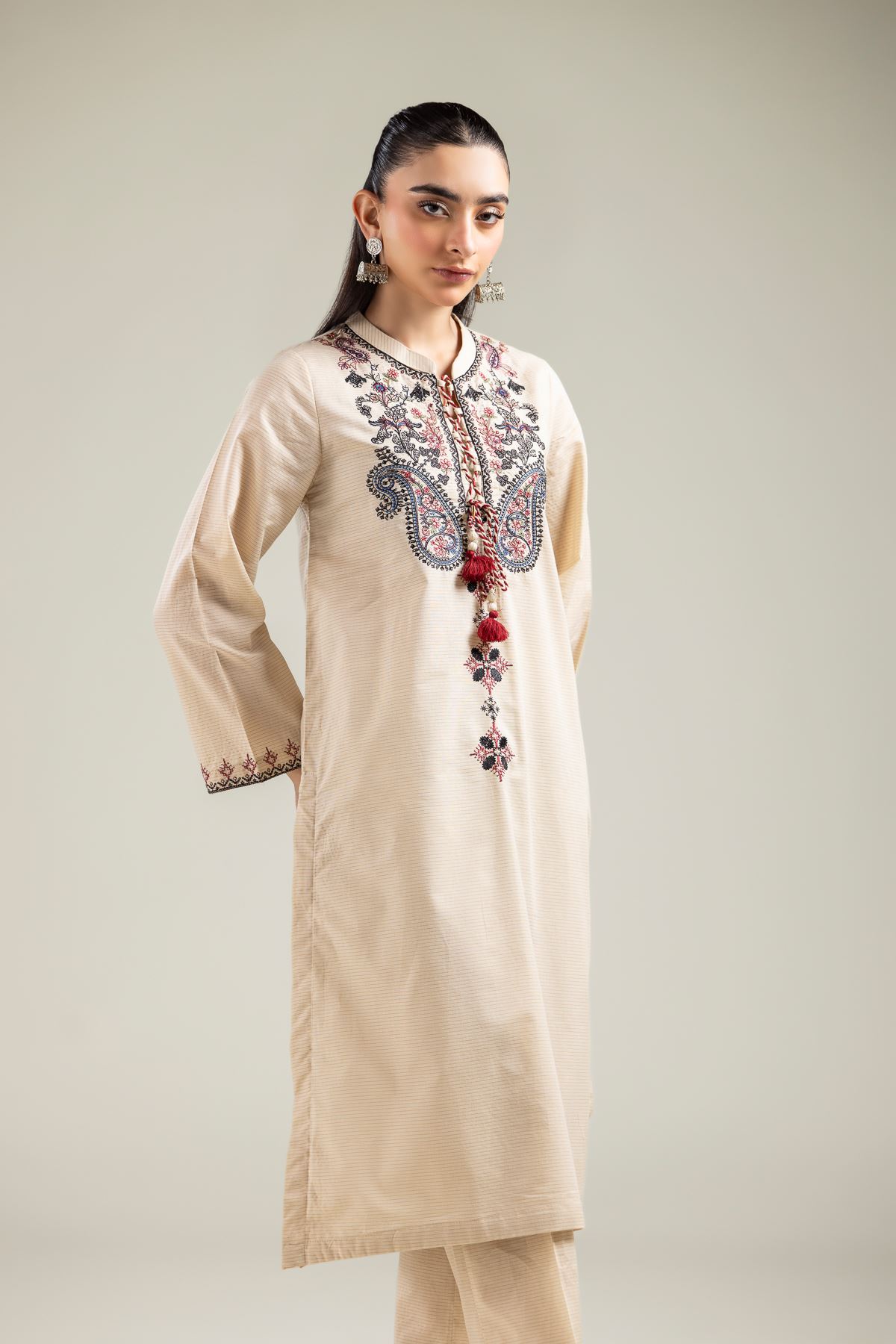 Embroidered Mesuri Floral Beige Kurta - 1-26-142-A-E-VG