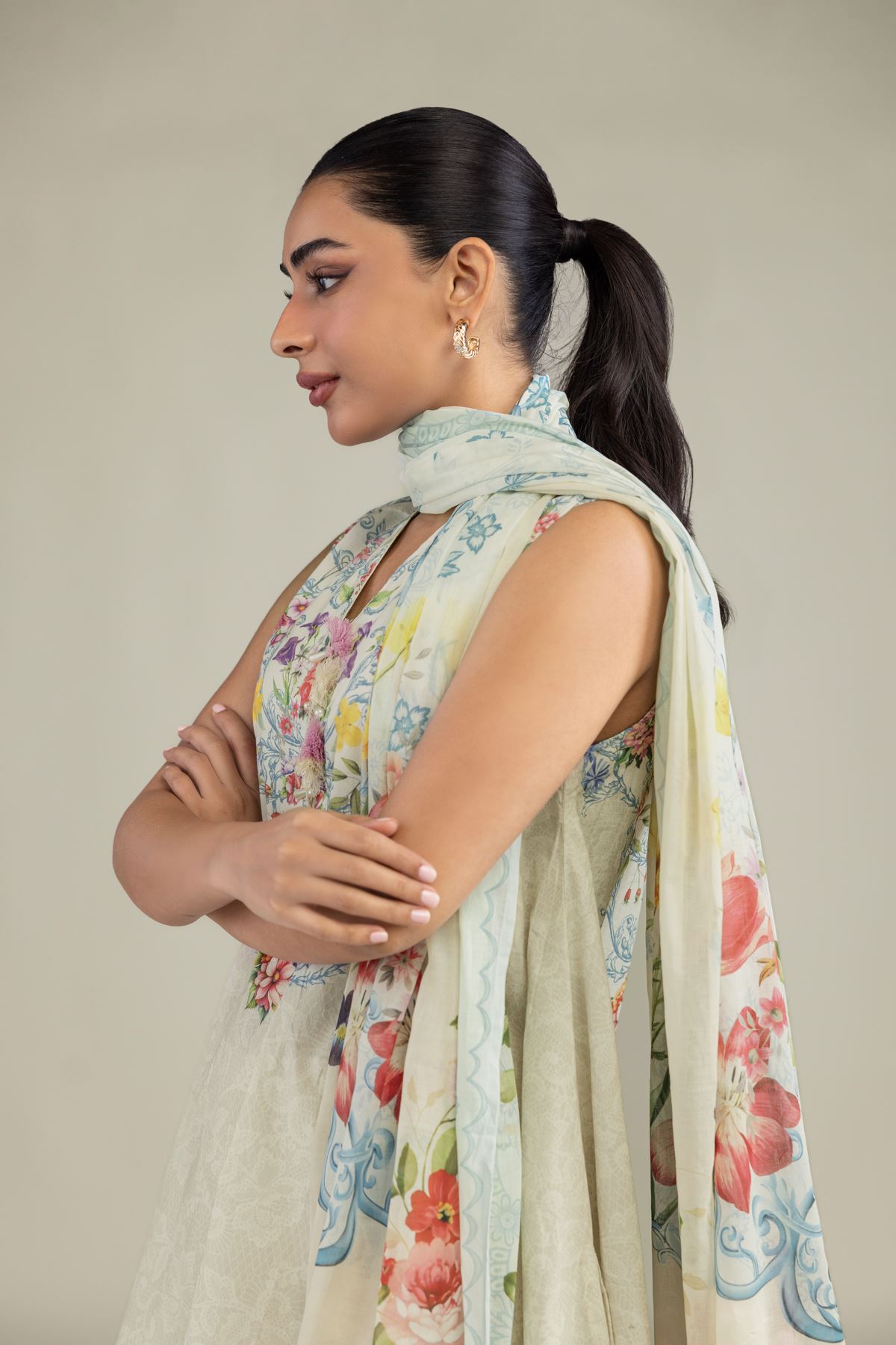 Printed Lawn Floral Lawn Dupatta - 1-26-229-B-F1-VG
