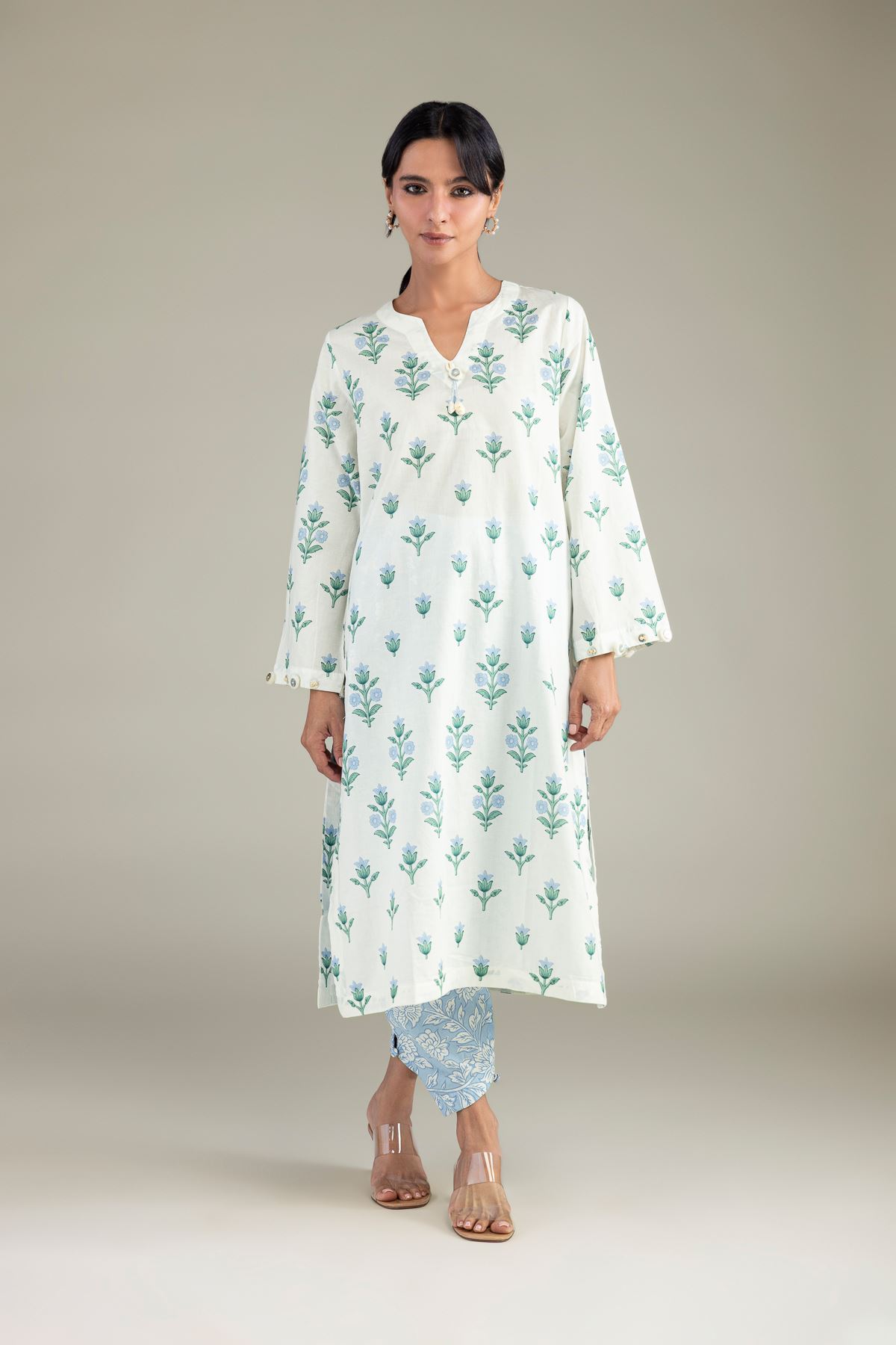 Cambric Floral Longline Kurta - T-A22-26-220FF1-VG