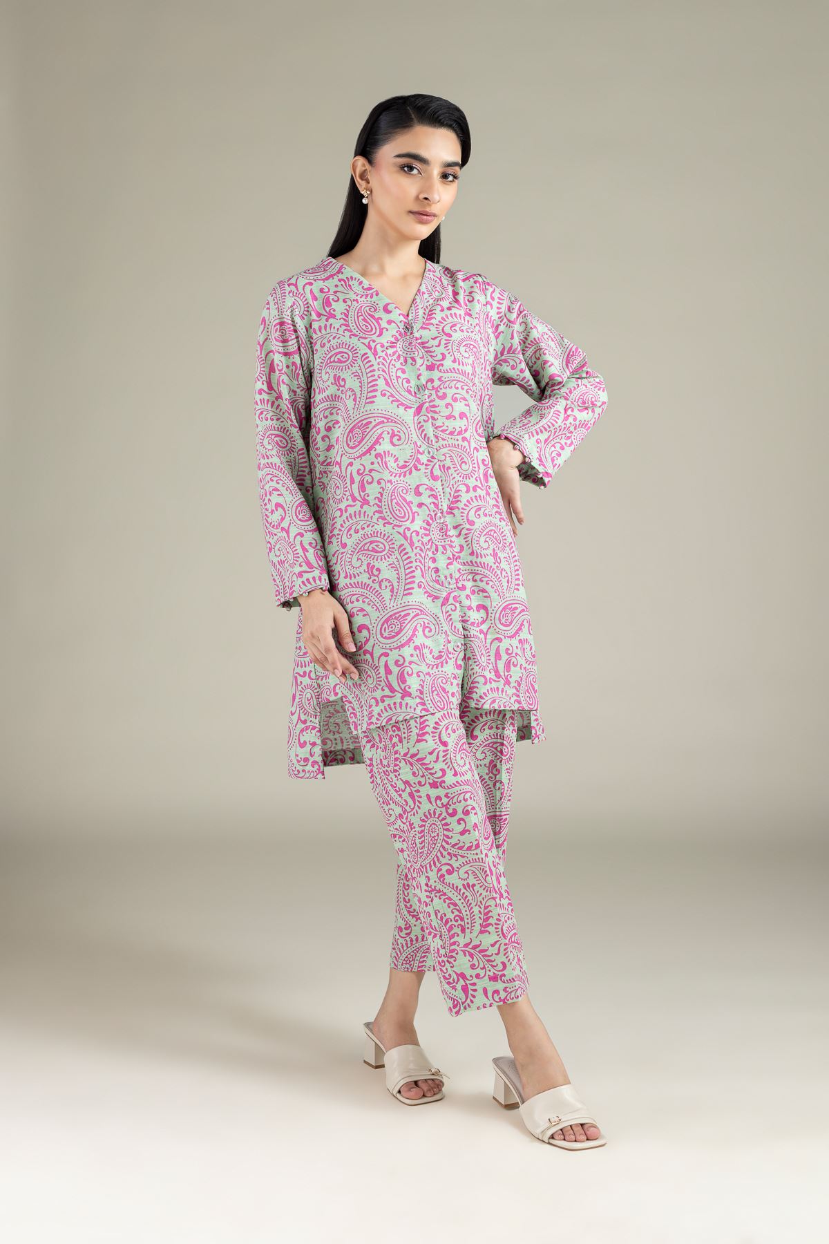 Printed Textured Cotton Kurta - 25-09-9S1-04TA-VG