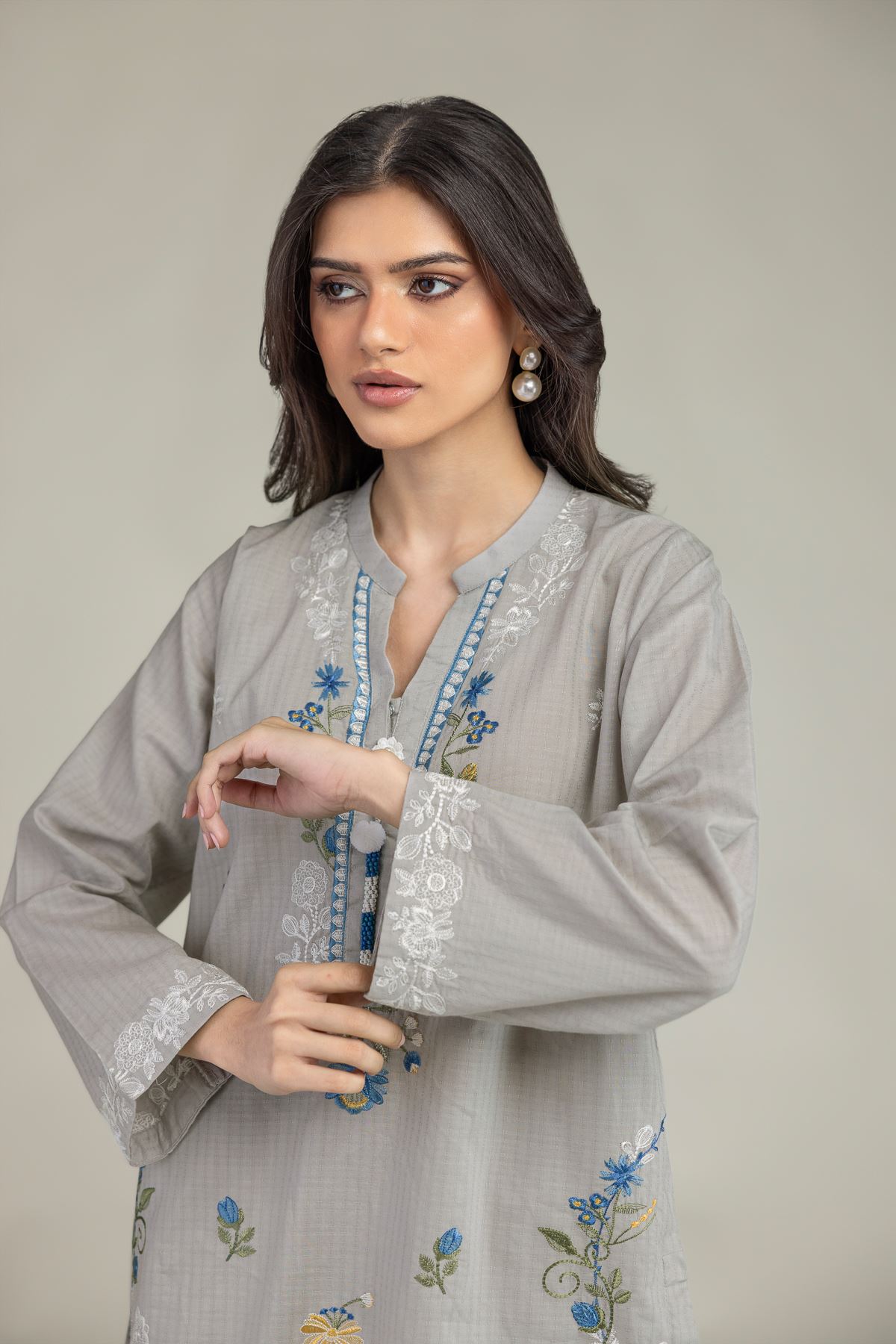 Embroidered Cotton Dobby Gray Cotton Kurta - 2-26-210-A-J1-VG
