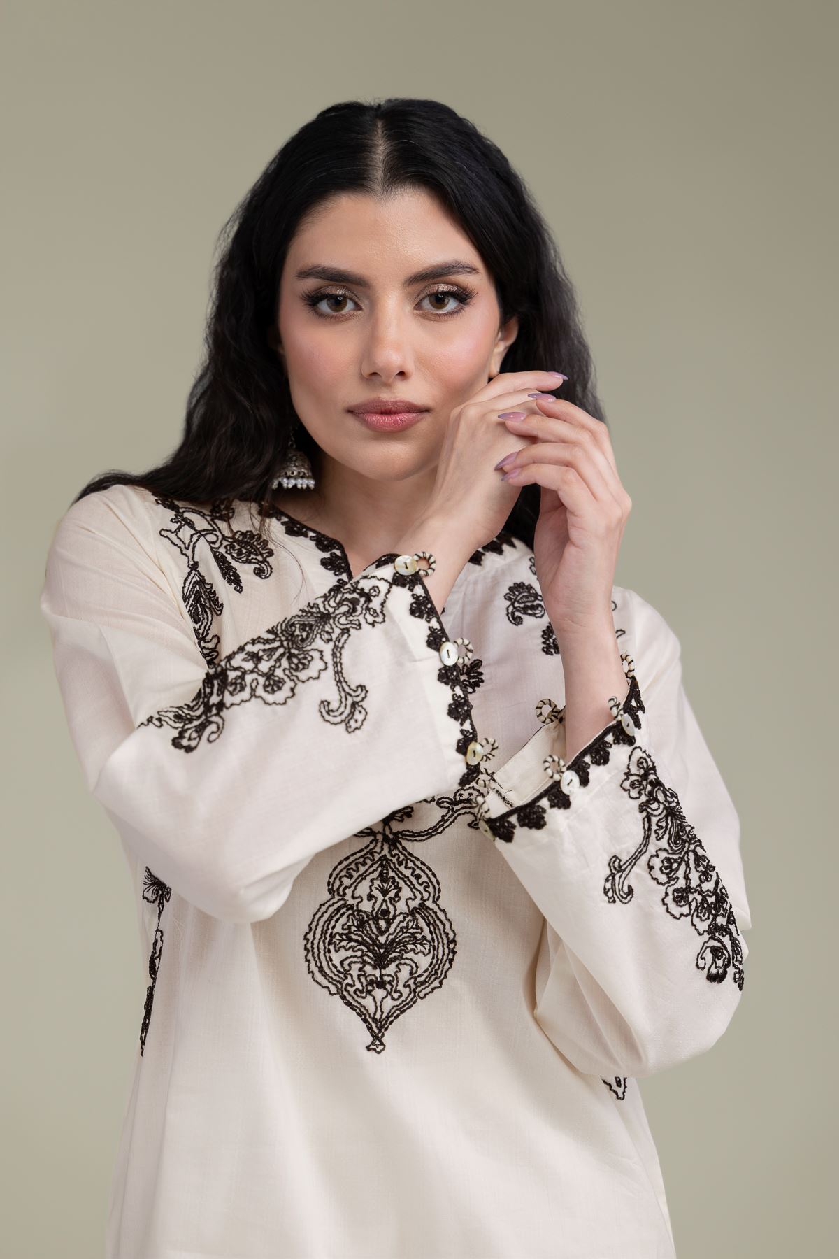 Embroidered Cotton Dobby Floral Cotton Kurta - T-A11-26-108FB1-VG