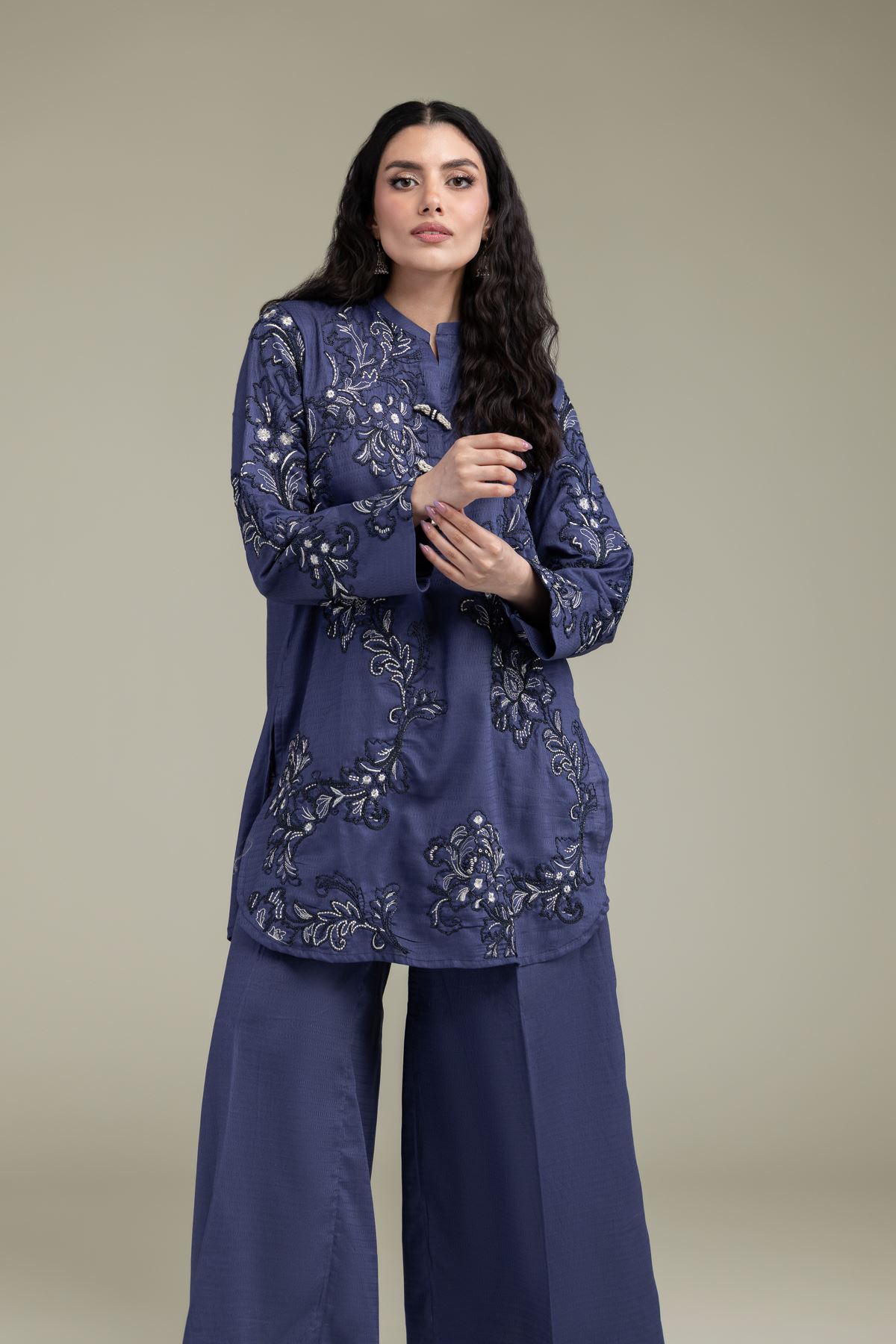 Embroidered Cotton Dobby Short Floral Kurta - 1-26-209-A-F1-VG
