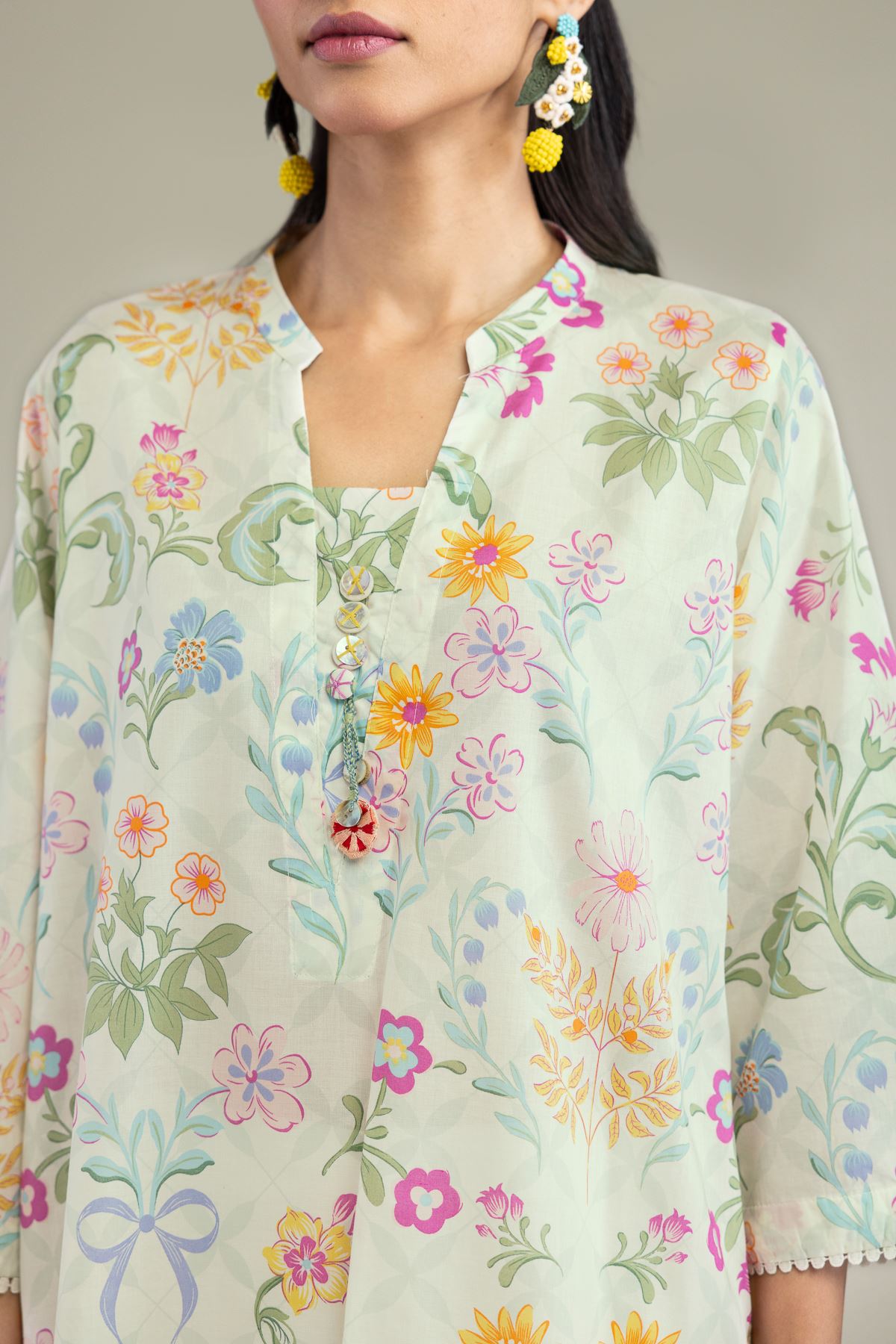 Printed Cambric Floral Buttoned Kurta - 25-10-12E7-09TB-VG