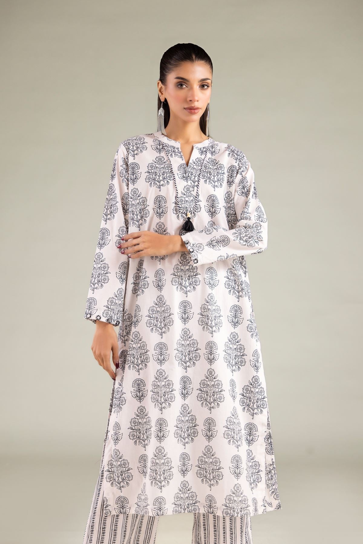 Printed Cambric Floral V-Neck Kurta - 1-26-129-A-D-VG