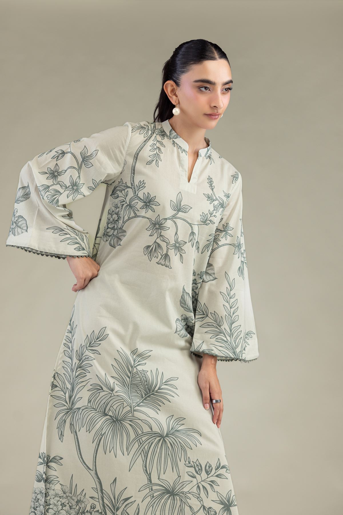 Printed Cambric Floral Cambric Kurta - 1-26-102-A-F-VG